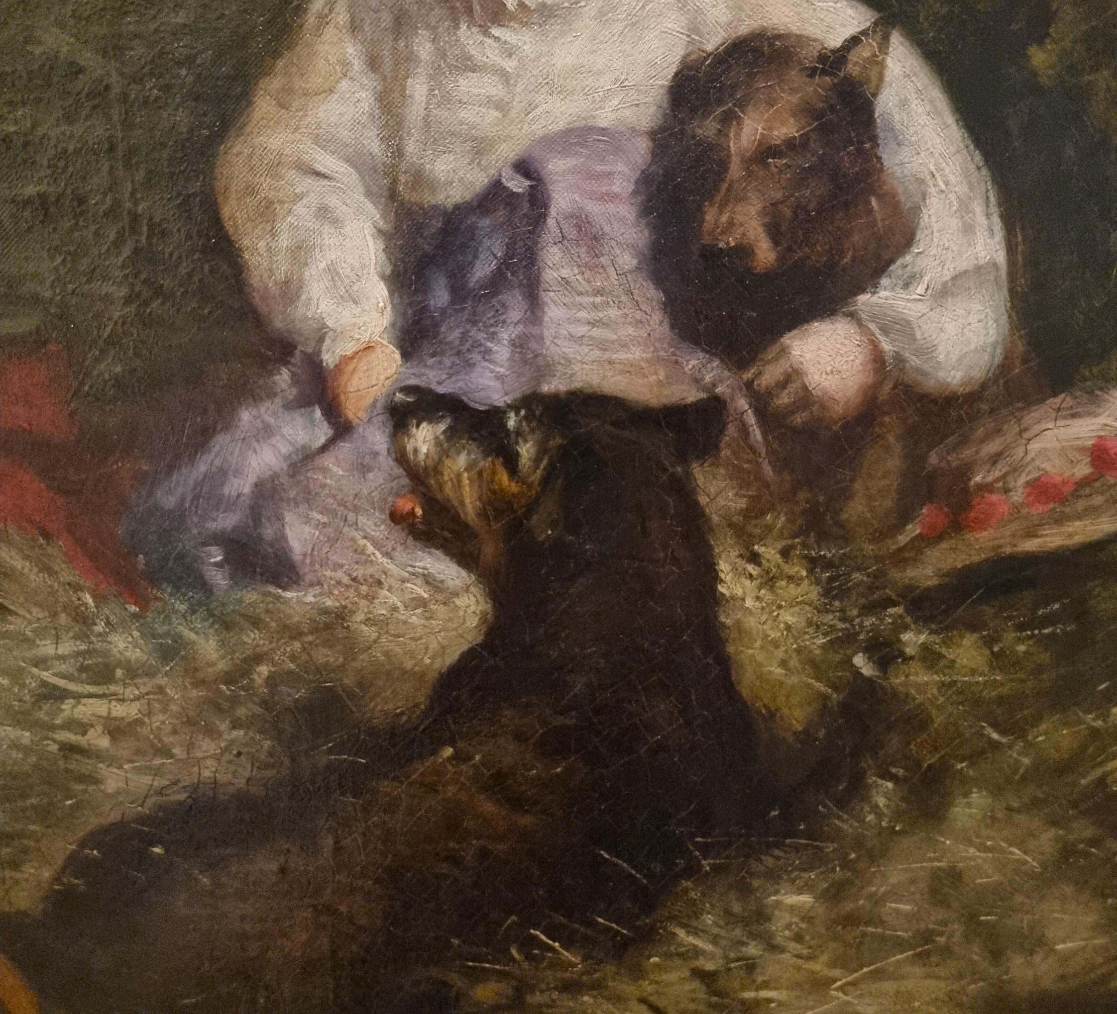 Olio su tela 800 paesaggio con dama a cavallo e fanciulli-Charles James 1851-190 in vendita 2