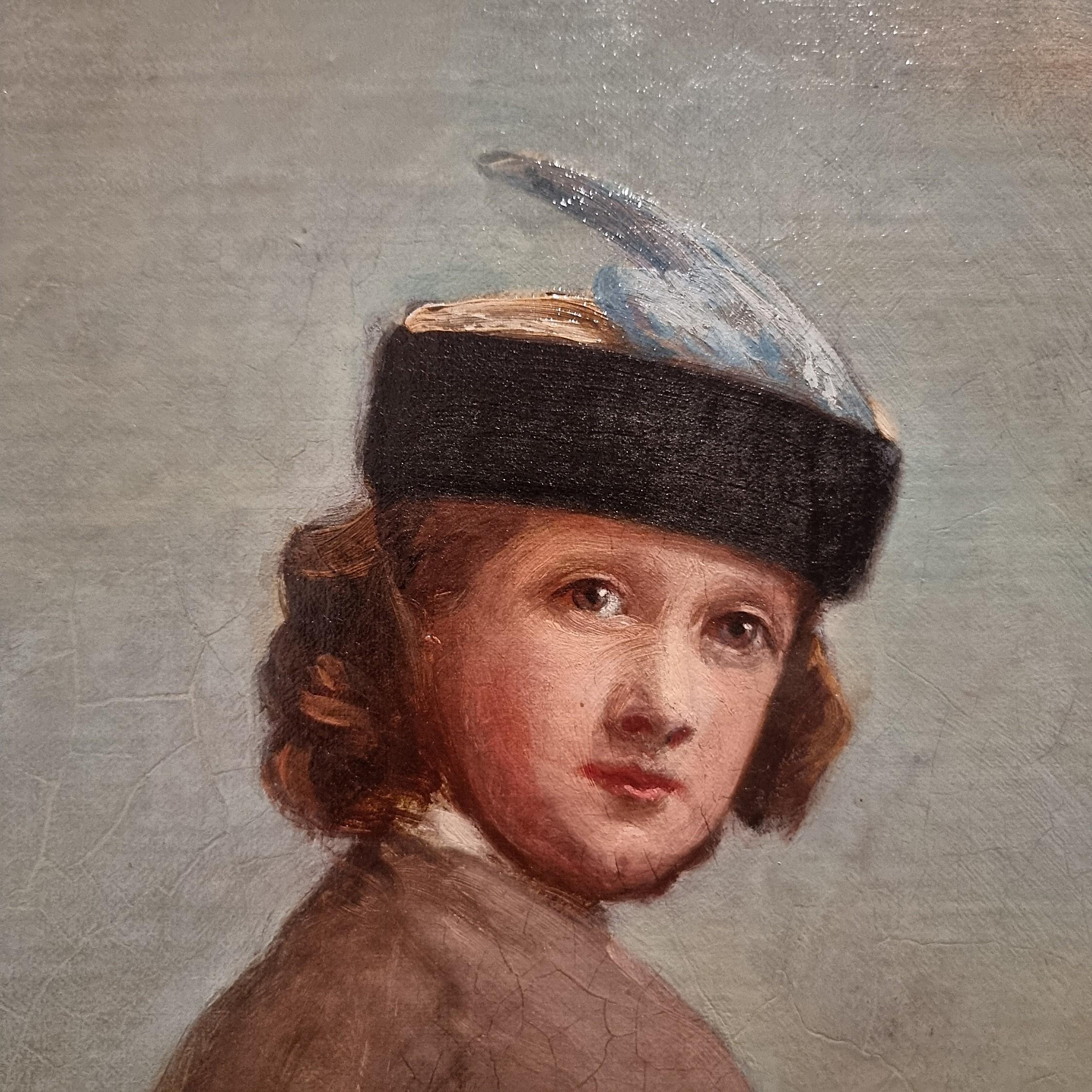 Olio su tela 800 paesaggio con dama a cavallo e fanciulli-Charles James 1851-190 in vendita 3