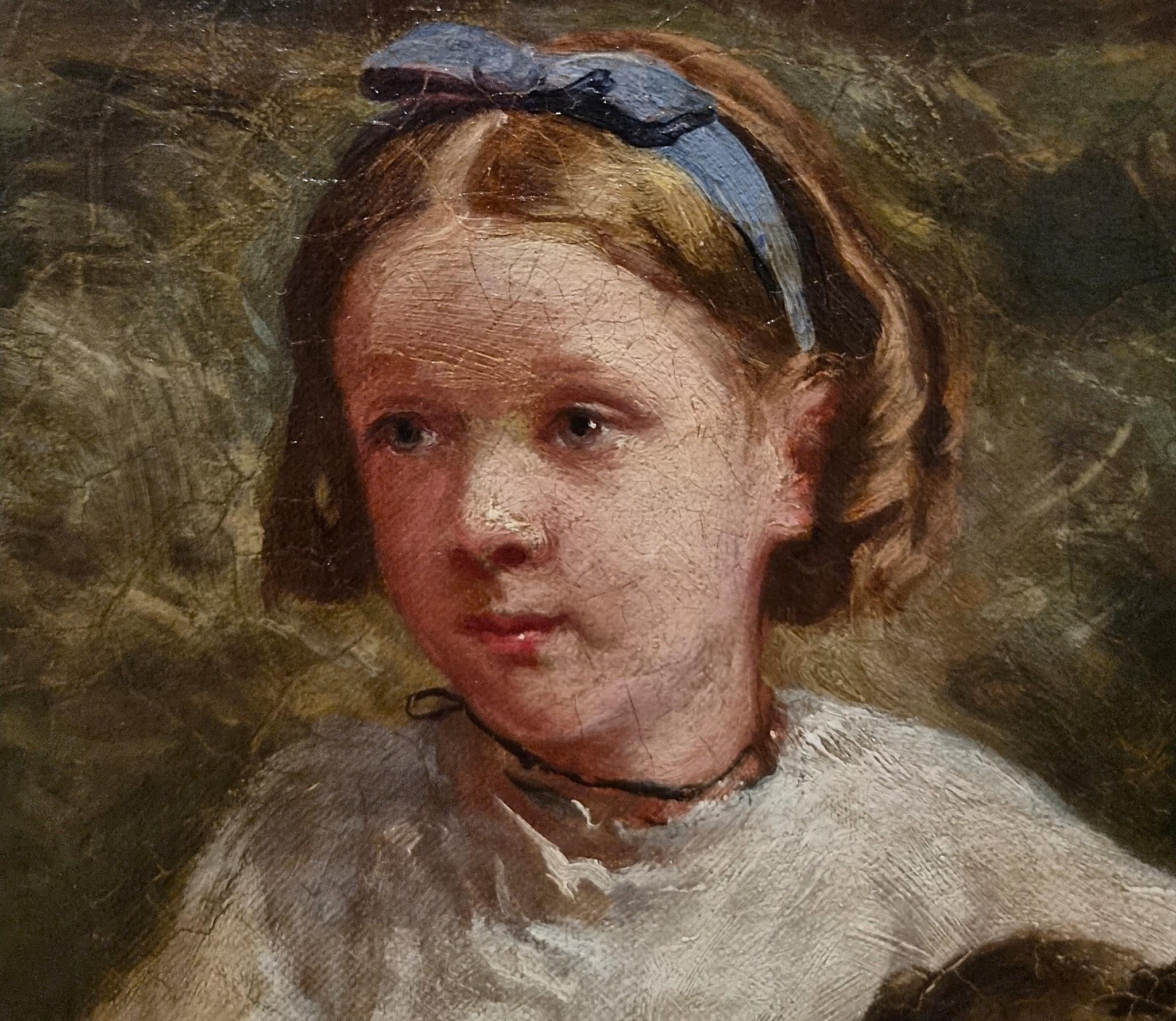 Olio su tela 800 paesaggio con dama a cavallo e fanciulli-Charles James 1851-190 in vendita 4