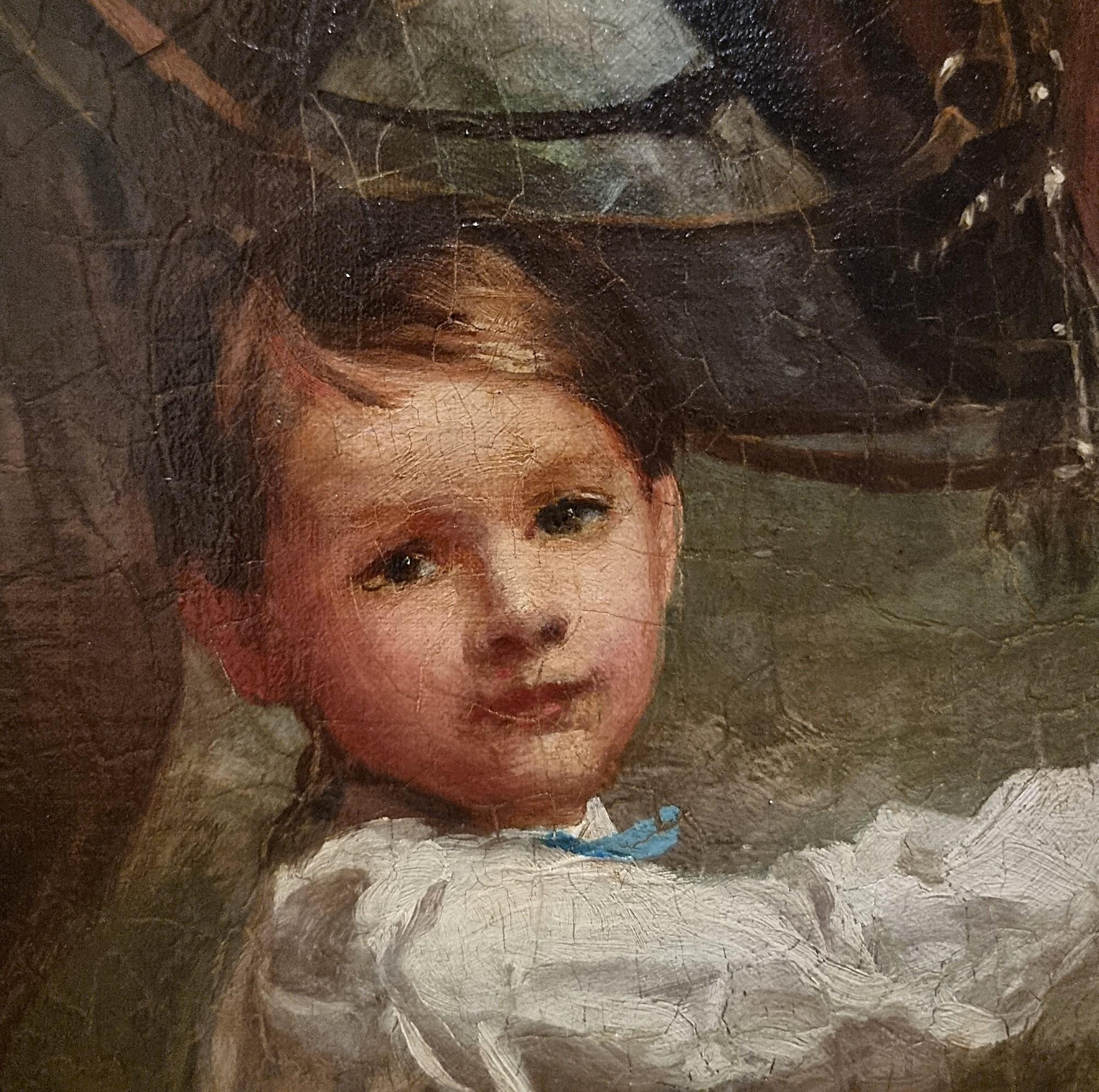 Olio su tela 800 paesaggio con dama a cavallo e fanciulli-Charles James 1851-190 in vendita 6
