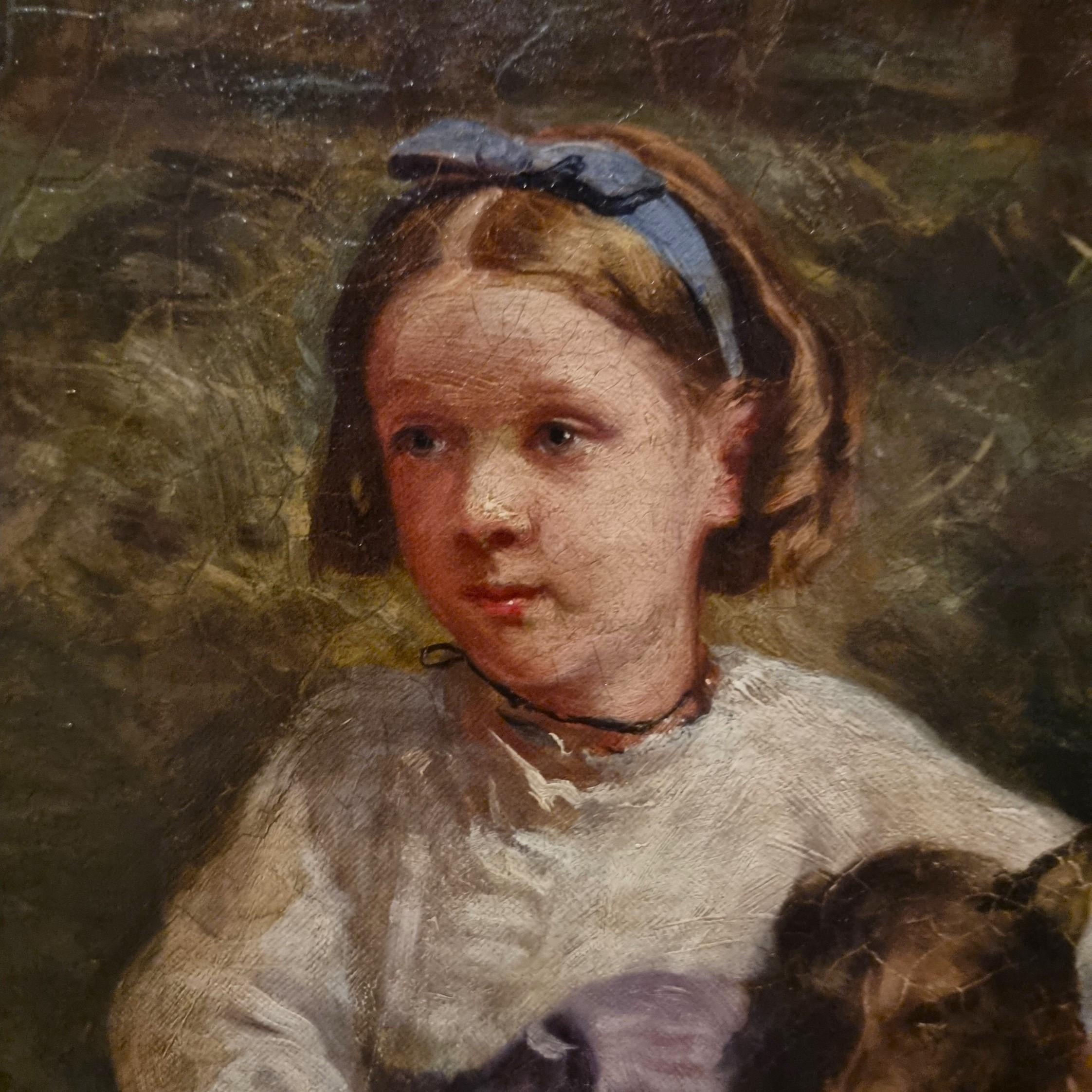 Olio su tela 800 paesaggio con dama a cavallo e fanciulli-Charles James 1851-190 in vendita 1