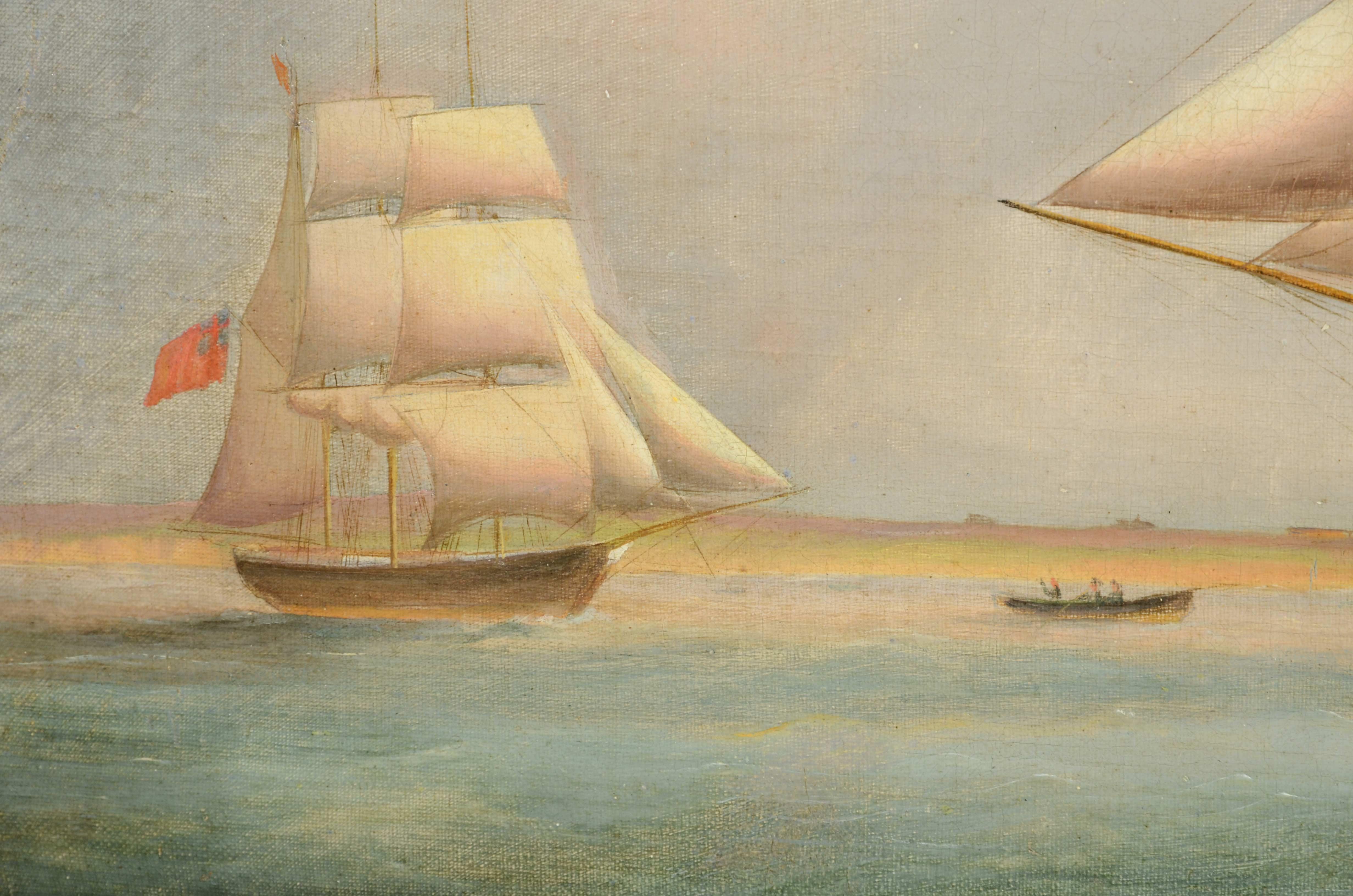 Oil on canvas, antique portrait of a ship dating from the first half of the 19th century. For Sale 5