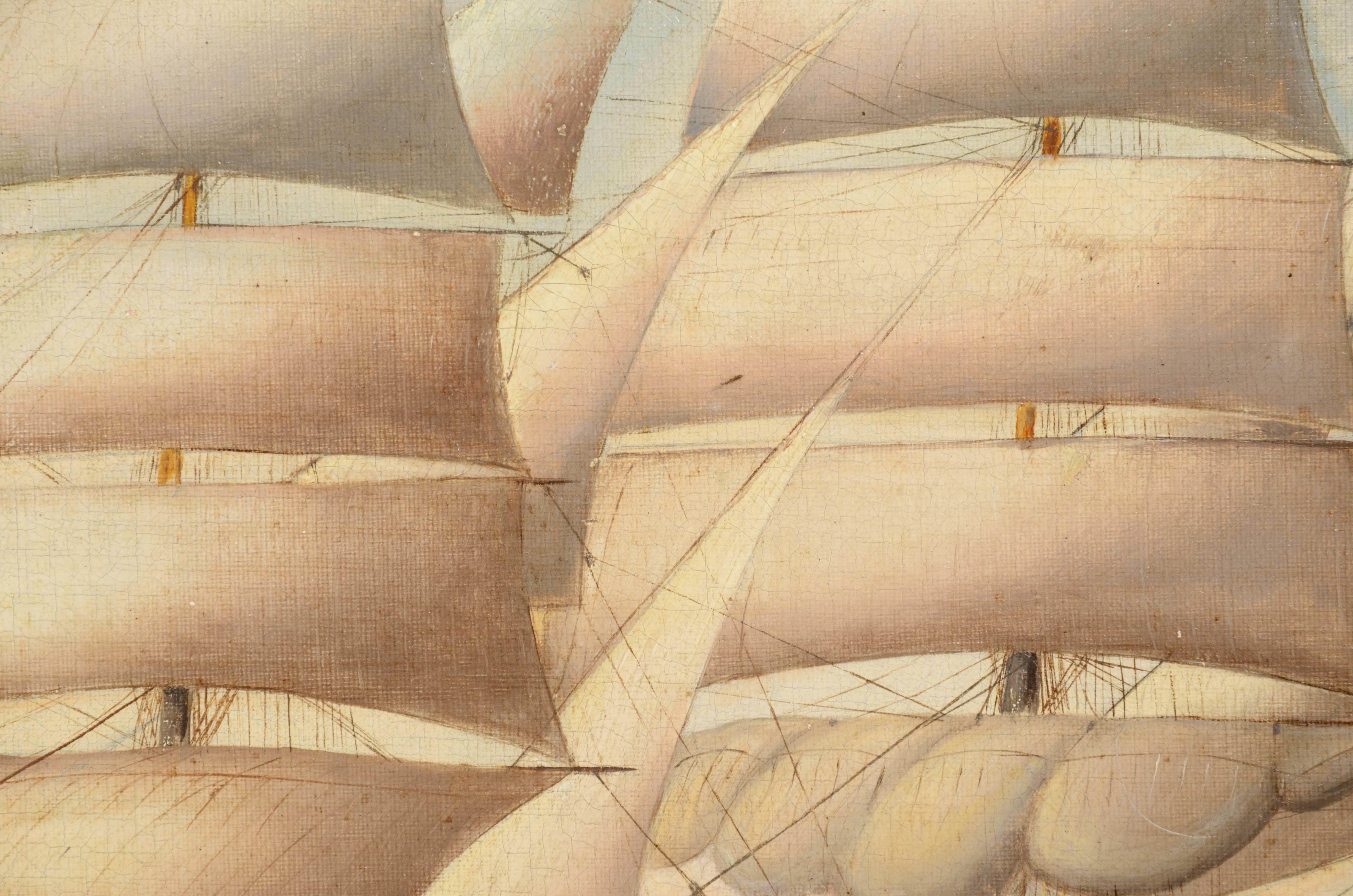 Öl auf Leinwand, antikes Porträt eines Schiffes aus der ersten Hälfte des 19. Jahrhunderts. im Angebot 9