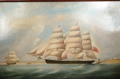 Olio su tela, antico ritratto di una nave risalente alla prima metà del XIX sec.