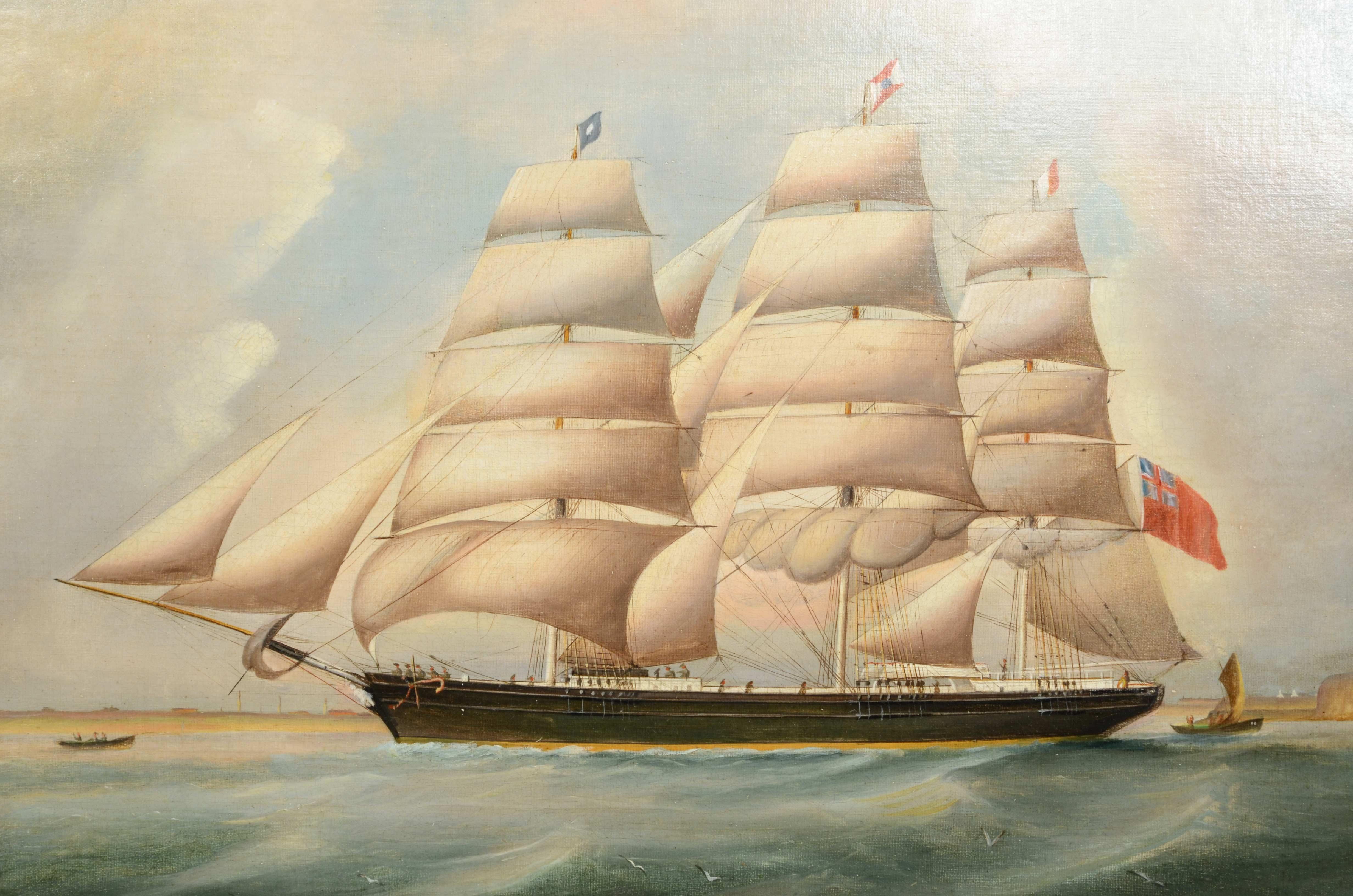 Huile sur toile, portrait ancien d'un navire de la première moitié du 19e siècle. Bon état - En vente à Milan, IT