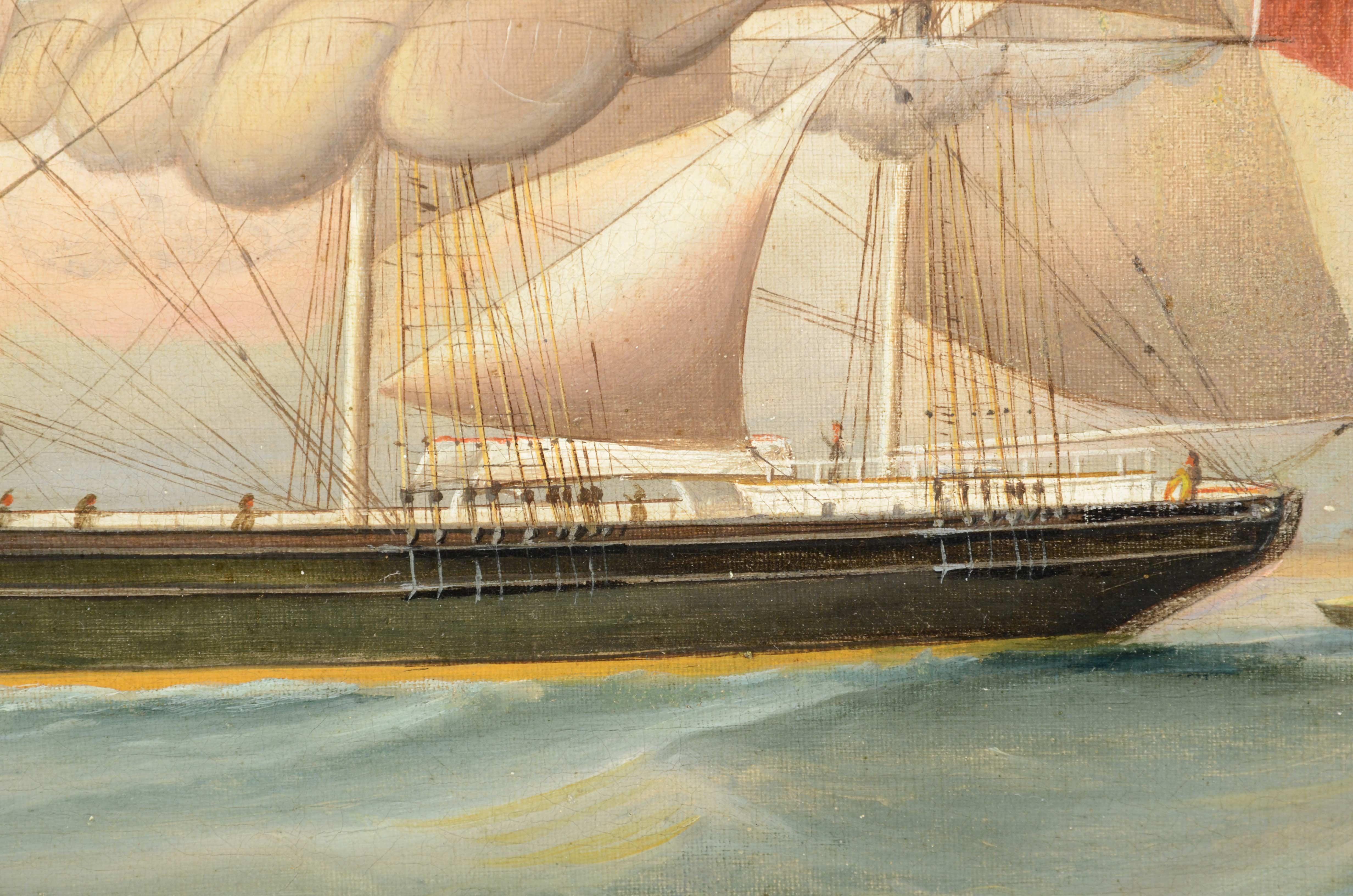 Öl auf Leinwand, antikes Porträt eines Schiffes aus der ersten Hälfte des 19. Jahrhunderts. im Angebot 3