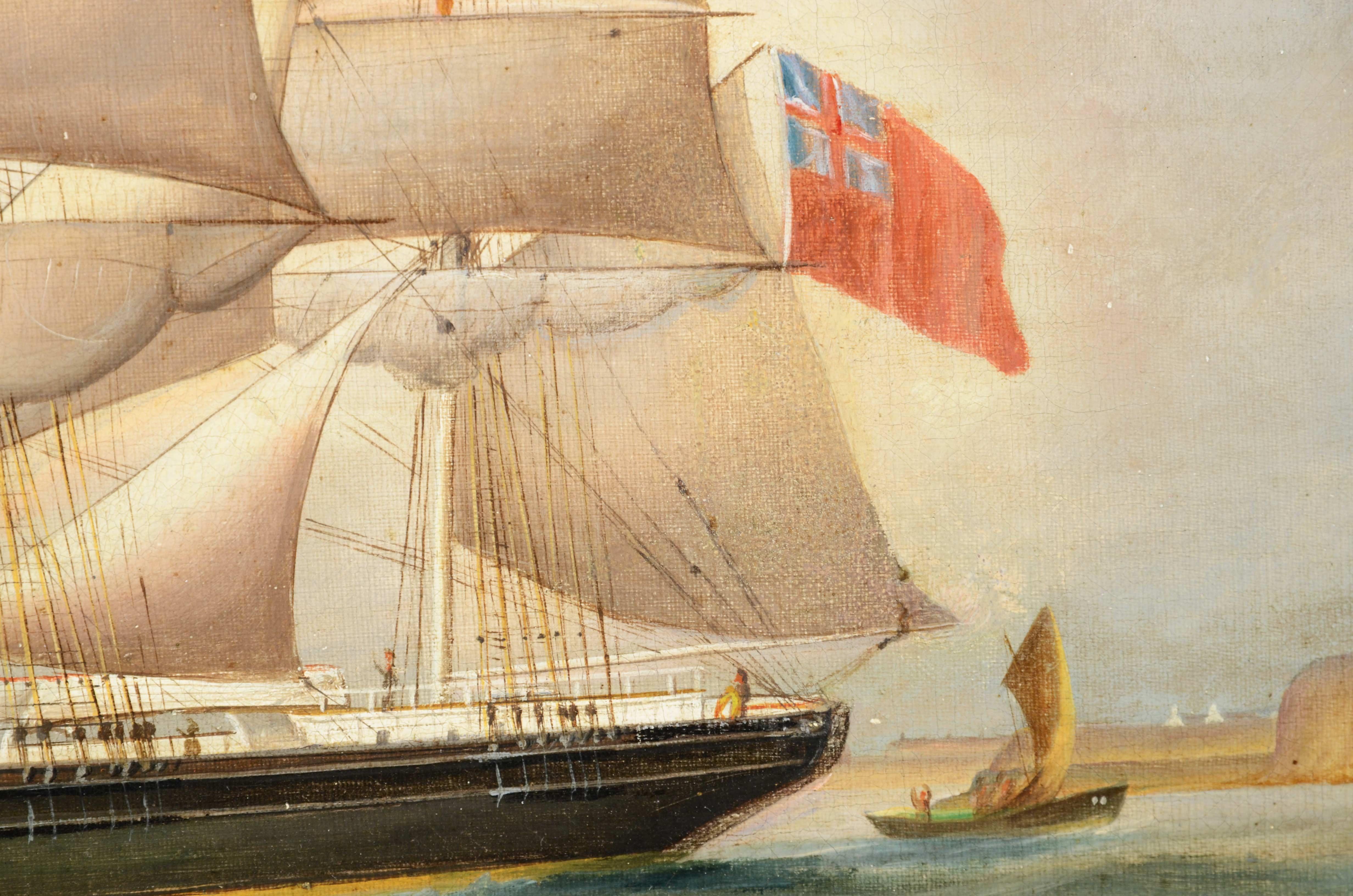 Öl auf Leinwand, antikes Porträt eines Schiffes aus der ersten Hälfte des 19. Jahrhunderts. im Angebot 4