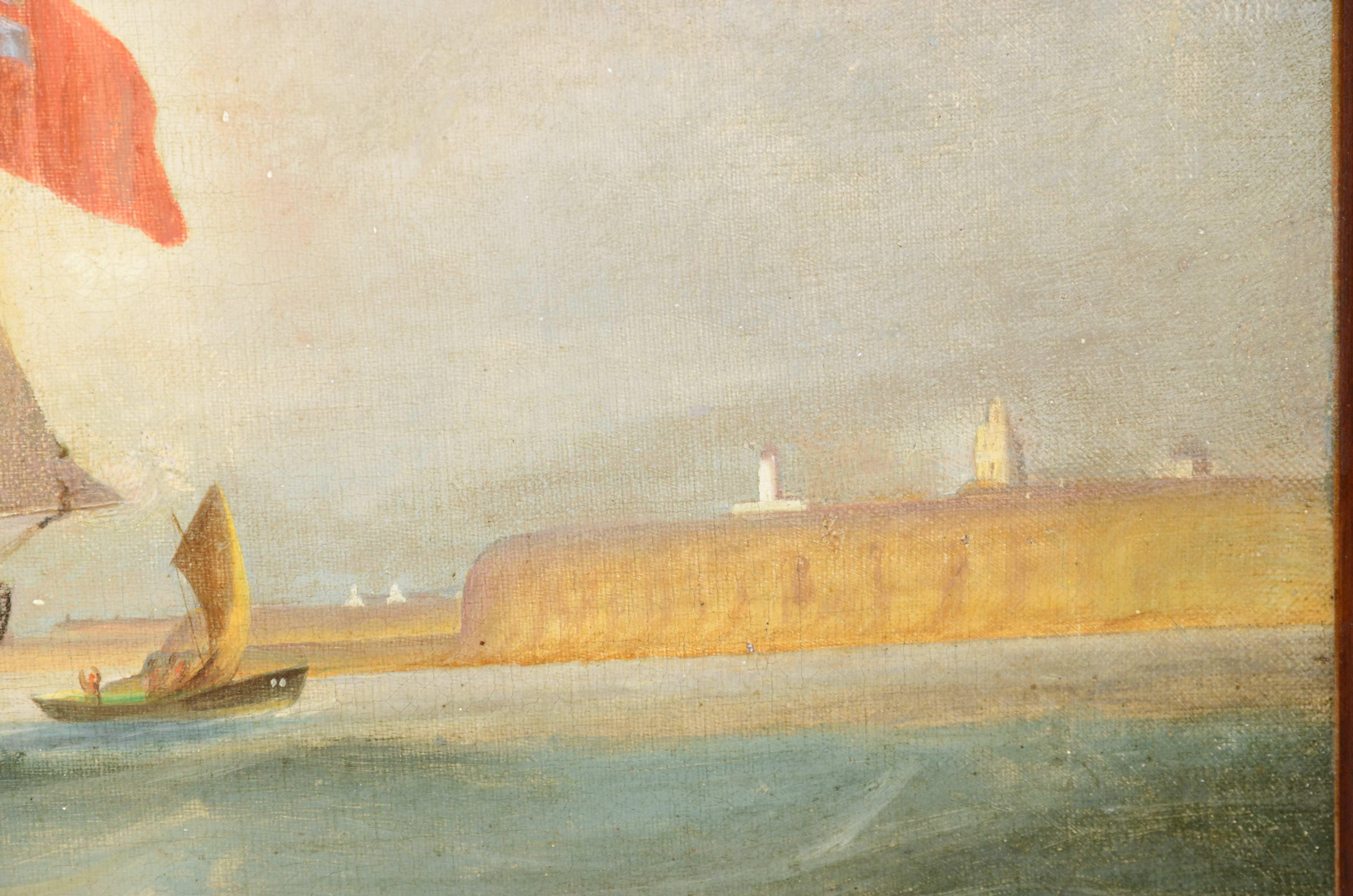 Öl auf Leinwand, antikes Porträt eines Schiffes aus der ersten Hälfte des 19. Jahrhunderts. im Angebot 5