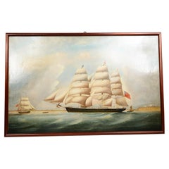 Huile sur toile, portrait ancien d'un navire de la première moitié du 19e siècle.
