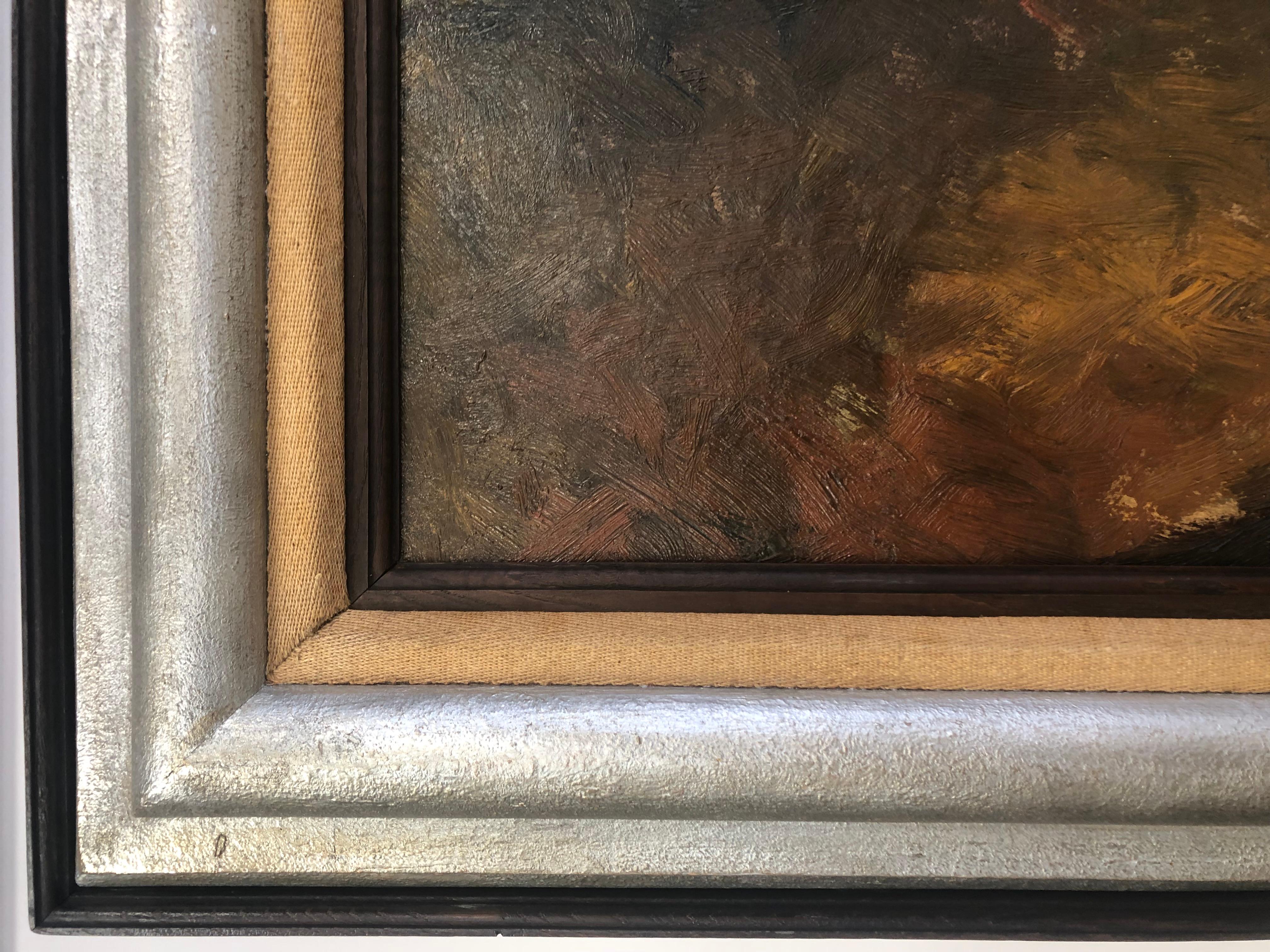 Olio su tela di Dyalma Stultus raffigurante due soggetti femminili in un bosco. Il dipinto ha partceipato alla XXIII Biennale internazionale di Venezia tenutasi da giugno a settembre 1942, con il numero 12 nella sala 62. Sul retro sono presenti due