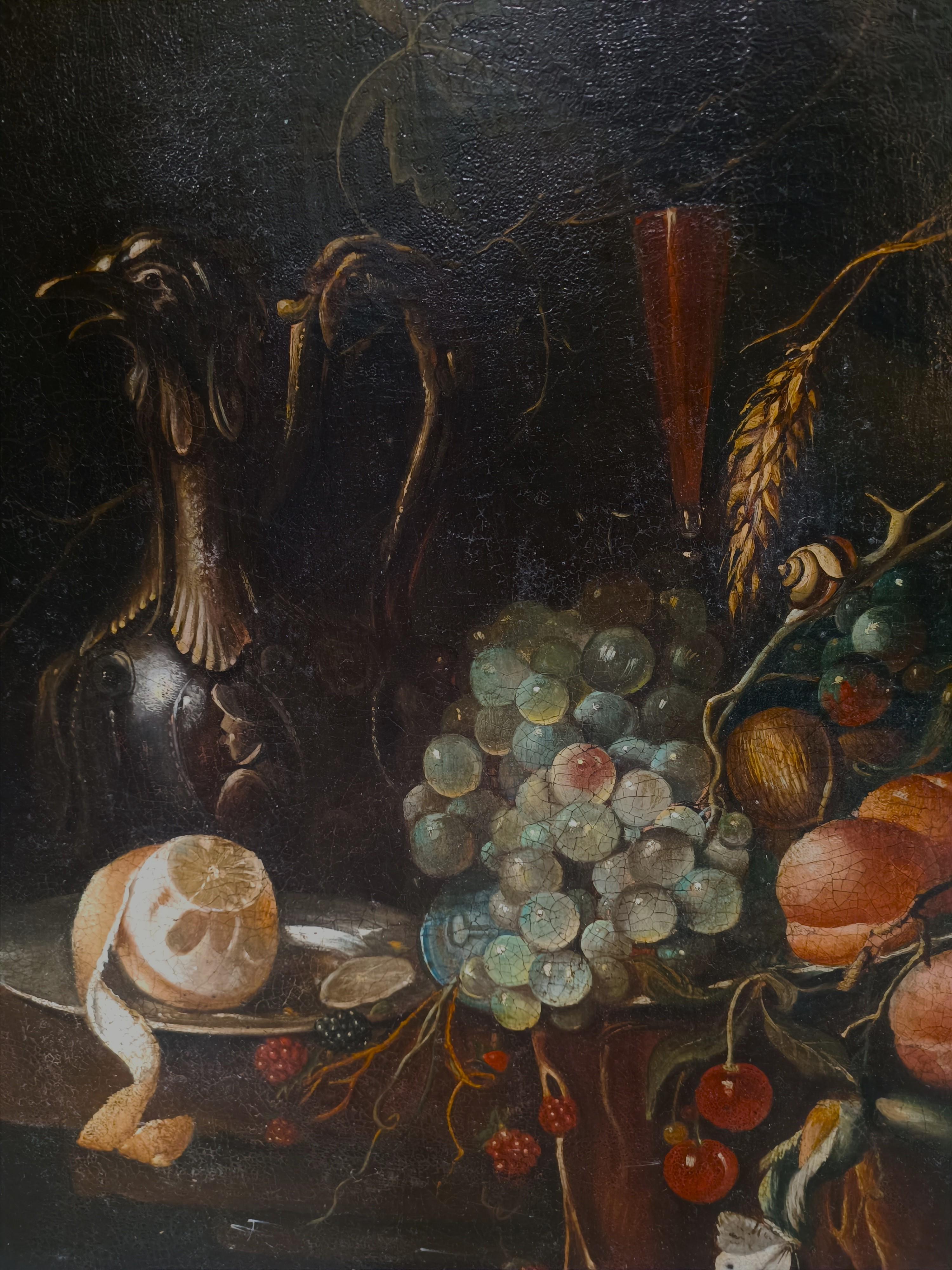 Baroque Flemish Oil on Canvas, 1800s: Still Life with Fruit For Sale