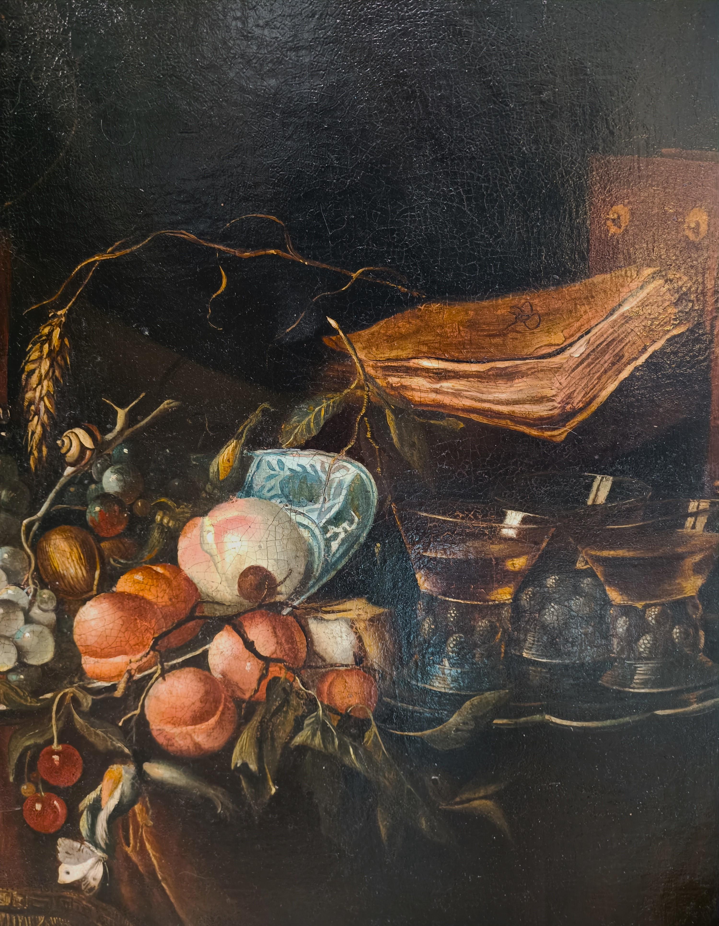 Belgian Flemish Oil on Canvas, 1800s: Still Life with Fruit For Sale
