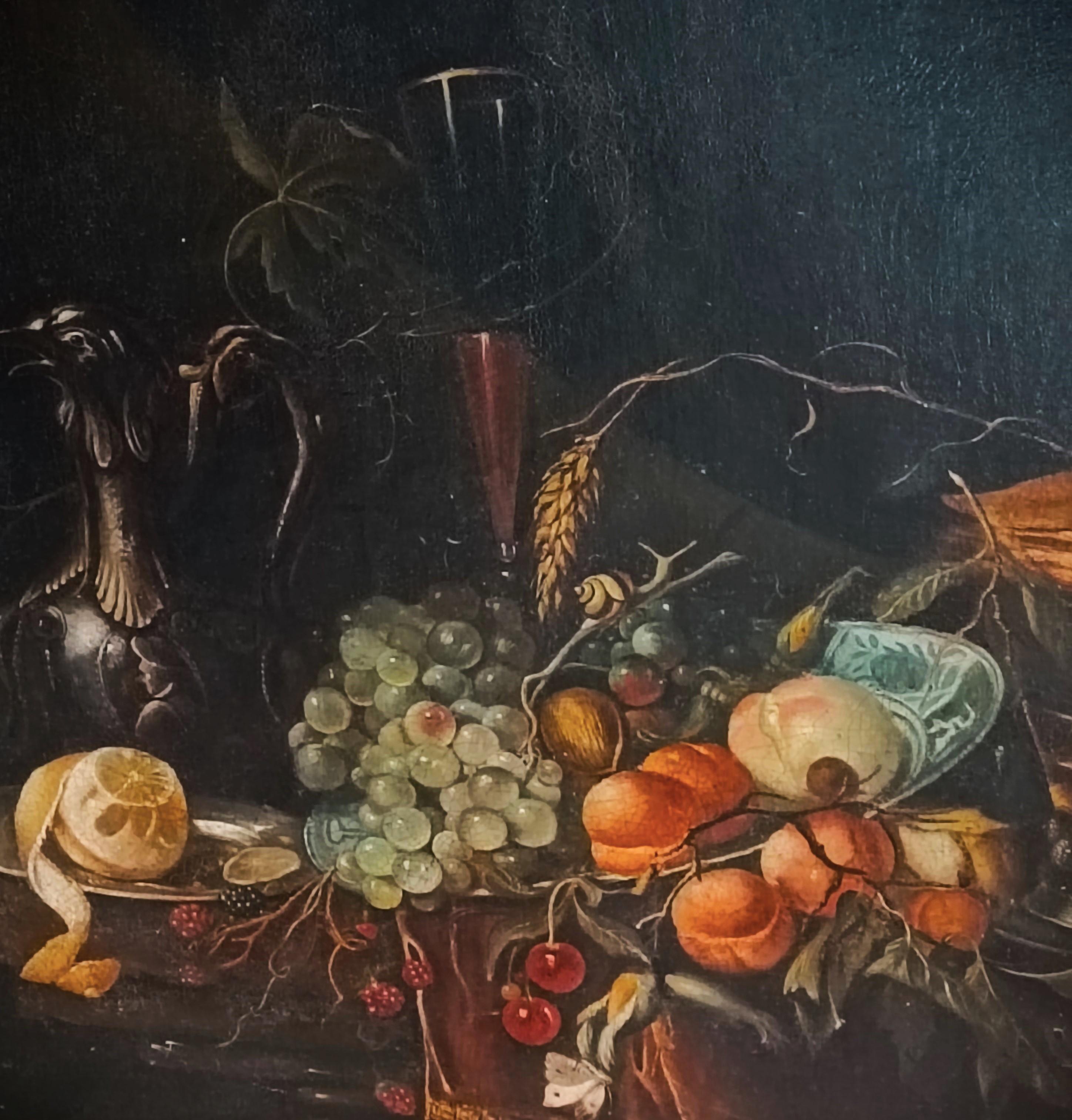 Oiled Flemish Oil on Canvas, 1800s: Still Life with Fruit For Sale