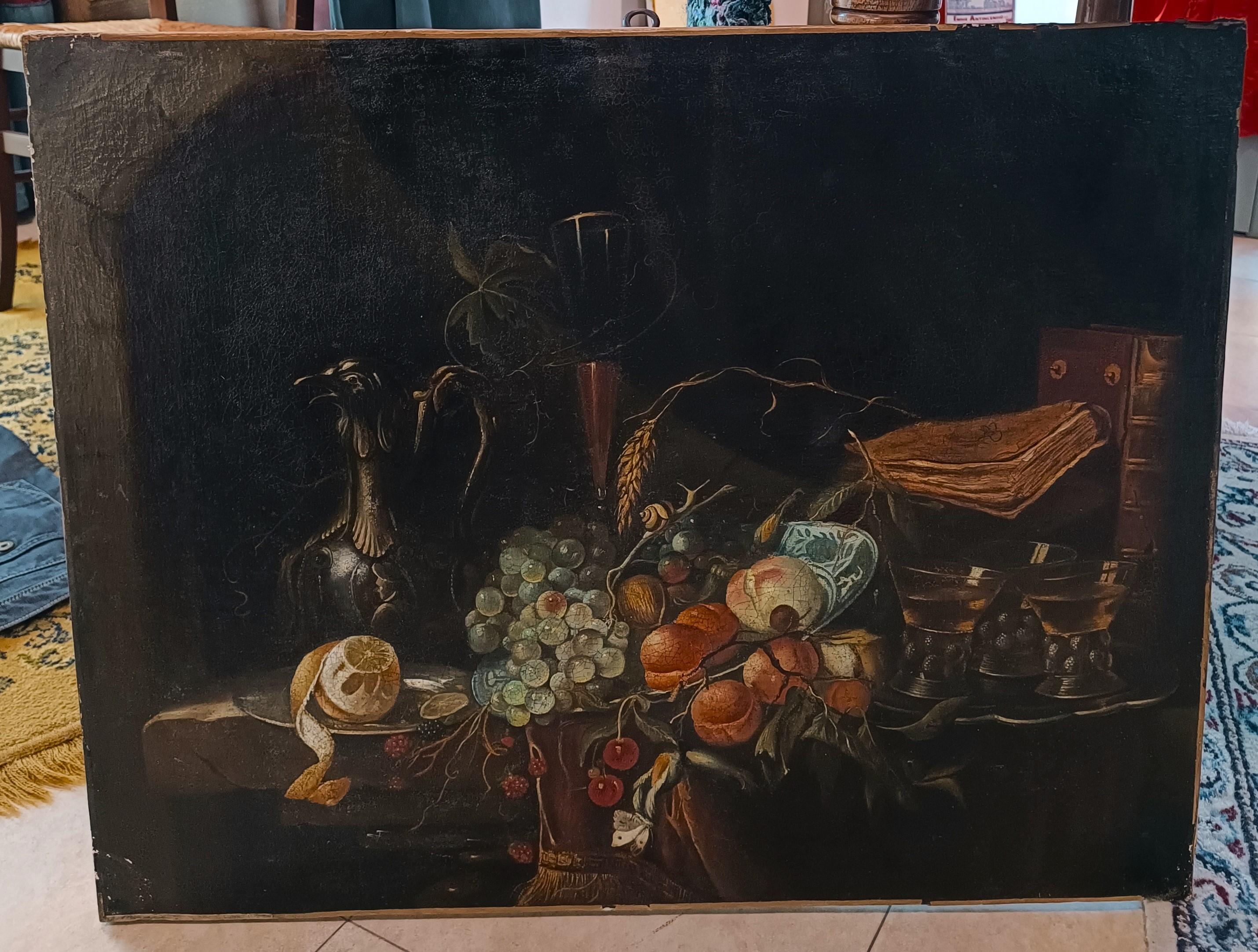 Flemish Oil on Canvas, 1800s: Still Life with Fruit In Excellent Condition For Sale In Villa Verucchio, Emilia-Romagna