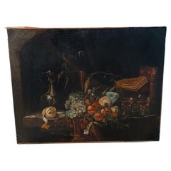 Flemish Oil on Canvas, 1800s: Still Life with Fruit