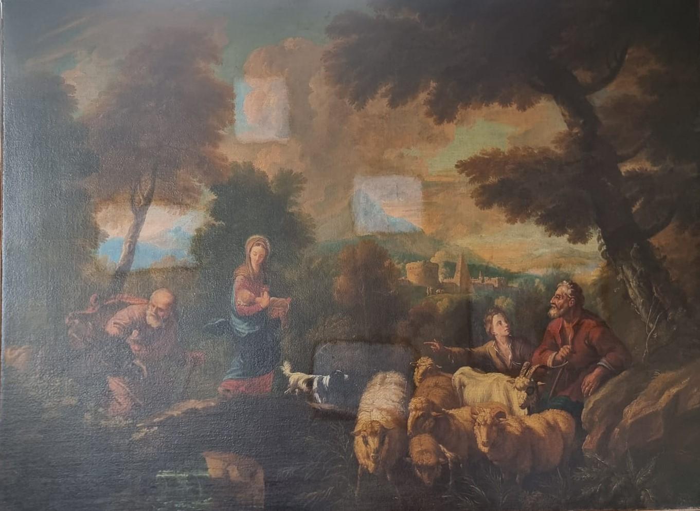 Öl auf Leinwand Ende des 17. Jahrhunderts Flucht aus Ägypten von Philipp Peter Roos 1657-1706 im Angebot 4