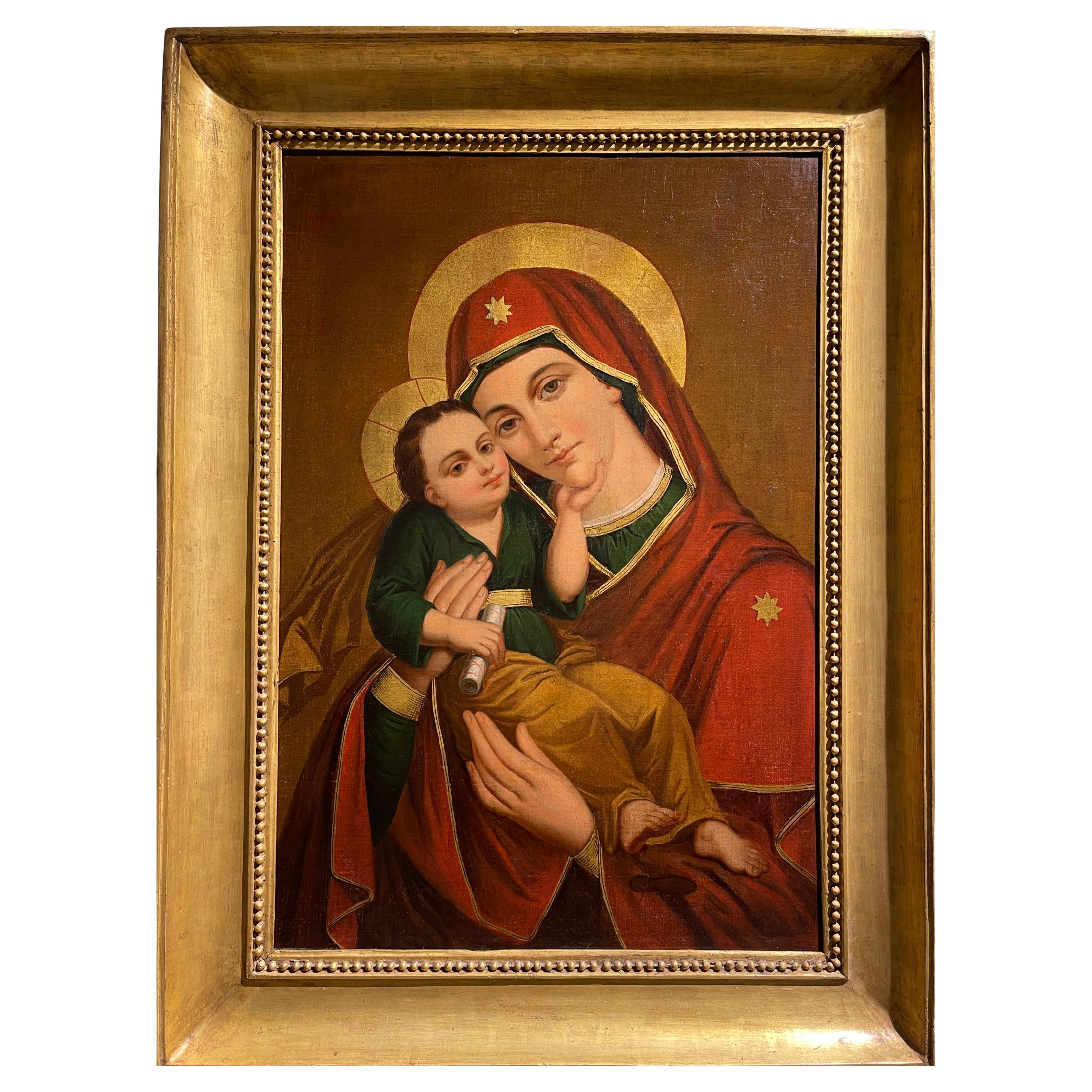 Oil on canvas, "Madonna and Child" 1850, Eastern Europe