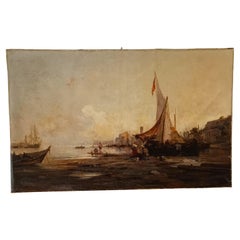 Oil on canvas Marina with Lagoon of Venice dated 1877 Italian school
