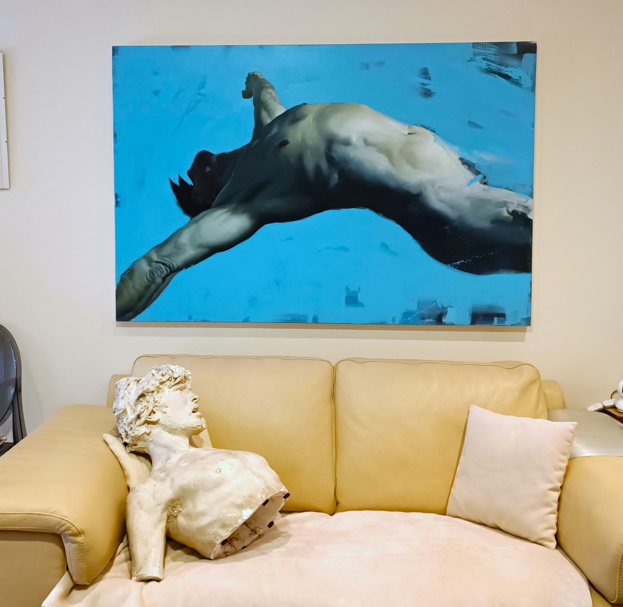 Außergewöhnliches Öl auf Leinwand des angesehenen italienischen Künstlers Filippo Manfroni. Das Öl ist 150x100 cm groß und stellt einen männlichen Akt dar. Ausgezeichneter Gesamtzustand, das Werk ist vom Künstler signiert, hohe Qualität. Wir freuen