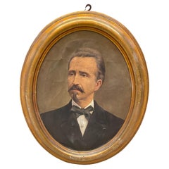 Öl auf Leinwand mit der Darstellung eines Herrn - Holzrahmen mit Blattgold - ITALIEN 1910.
