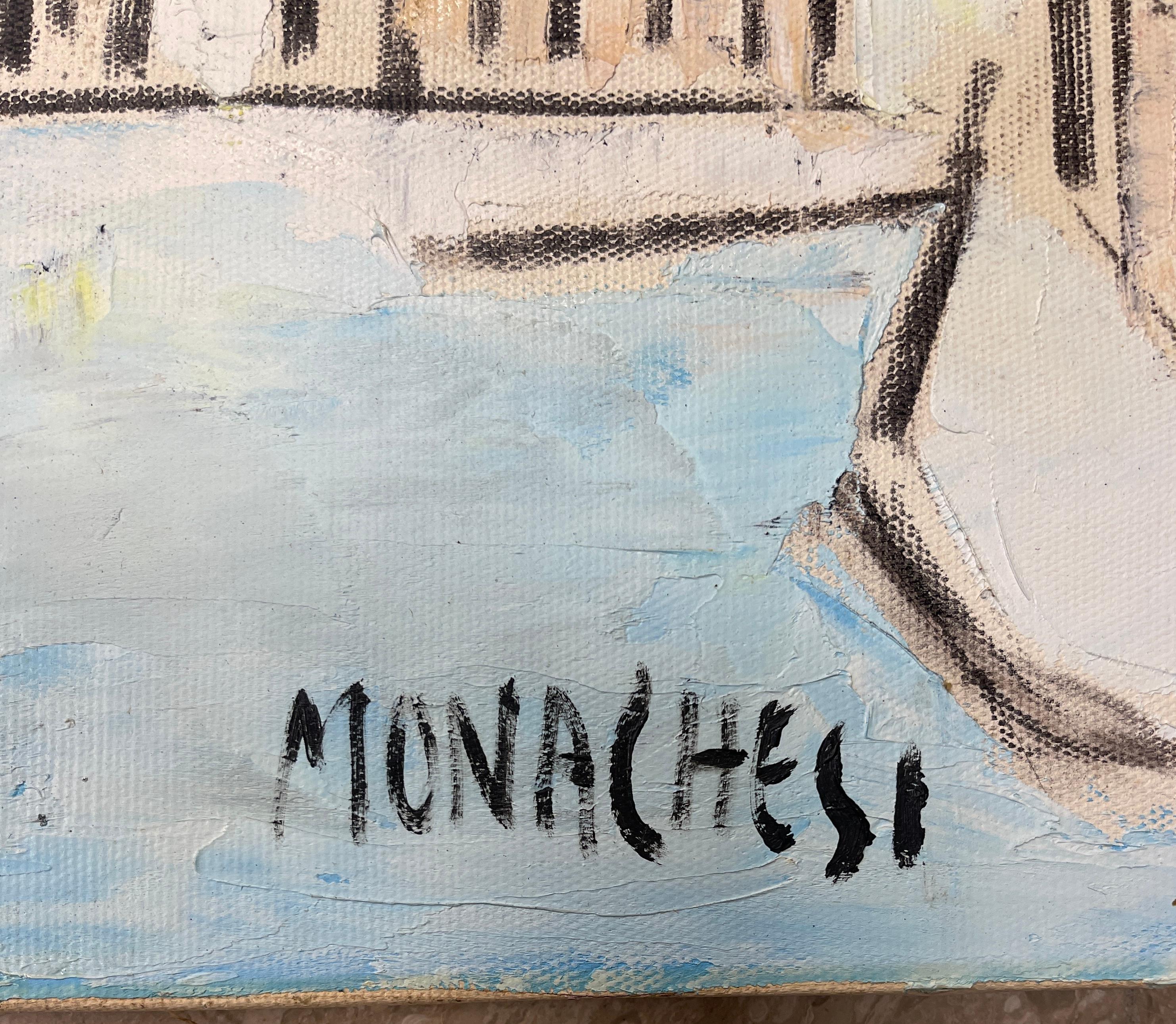 Une huile sur toile réalisée par Sante Monachesi, mesurant 50x60 cm, entre les années 1950 et 1960.
Monachesi était un peintre et sculpteur italien qui a fondé le 