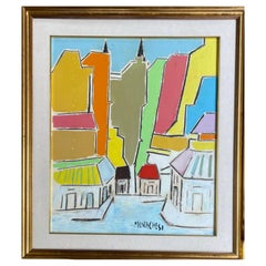 Huile sur toile "Scorcio cittadino" de Sante Monachesi - années 1950/60, Italie