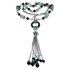 OLIPOP signed vintage art deco style chain glass beads designer long necklace