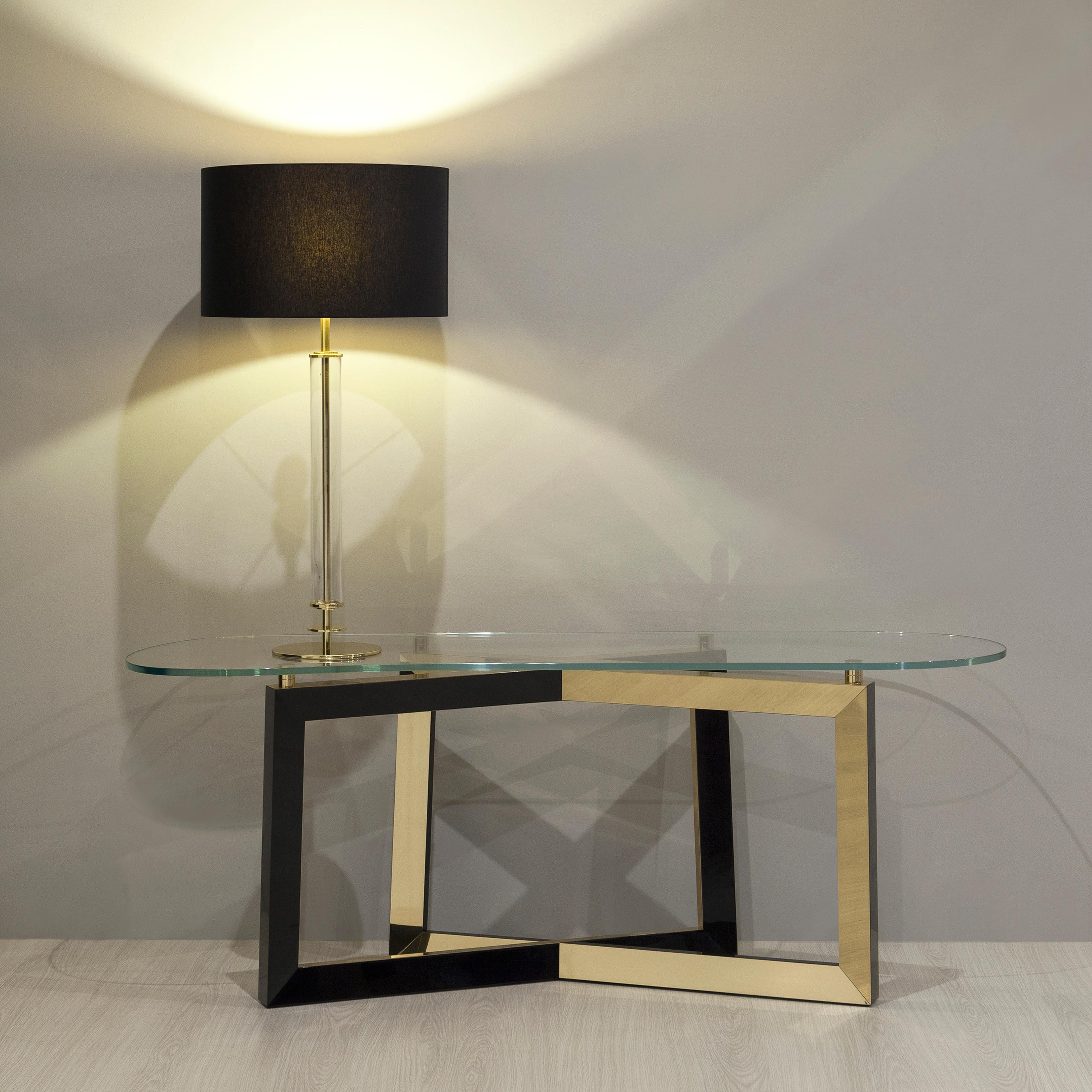 Mesa consola moderna Olisippo, latón cristal, hecha a mano en Portugal by Greenapple Moderno en venta