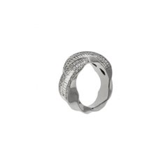 Oliva 18 Karat White Gold Twisted Design Baguette and Round Diamond Ring