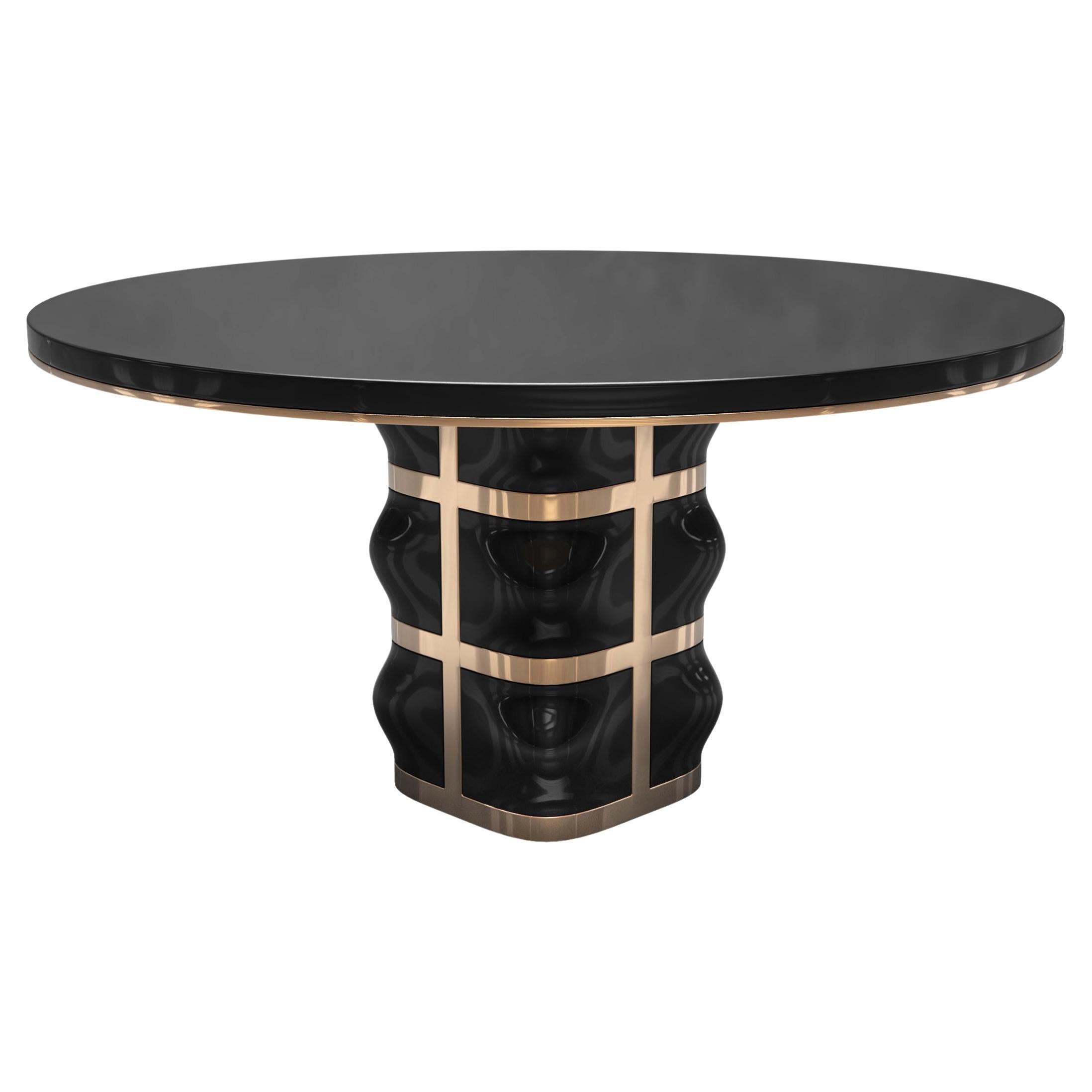 Mesa redonda "Oliva" con detalles de acero inoxidable y bronce, hecha a mano, Estambul