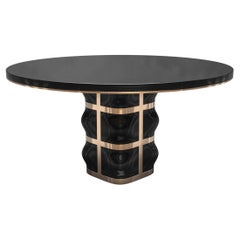 "Oliva" Round Table with Stainless Steel and Bronze Details, Handmade, Istanbul
