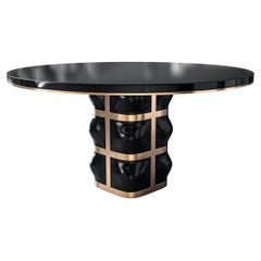 Tavolo rotondo "Oliva" con dettagli in acciaio inossidabile e bronzo, fatto a mano, Istanbul