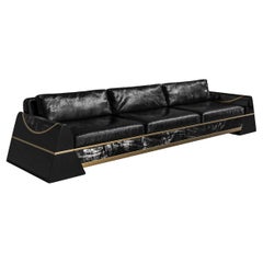 "Oliva" Sofa with Patina Bronze, Stainless Steel, Eucalyptus, Handmade, Istanbul