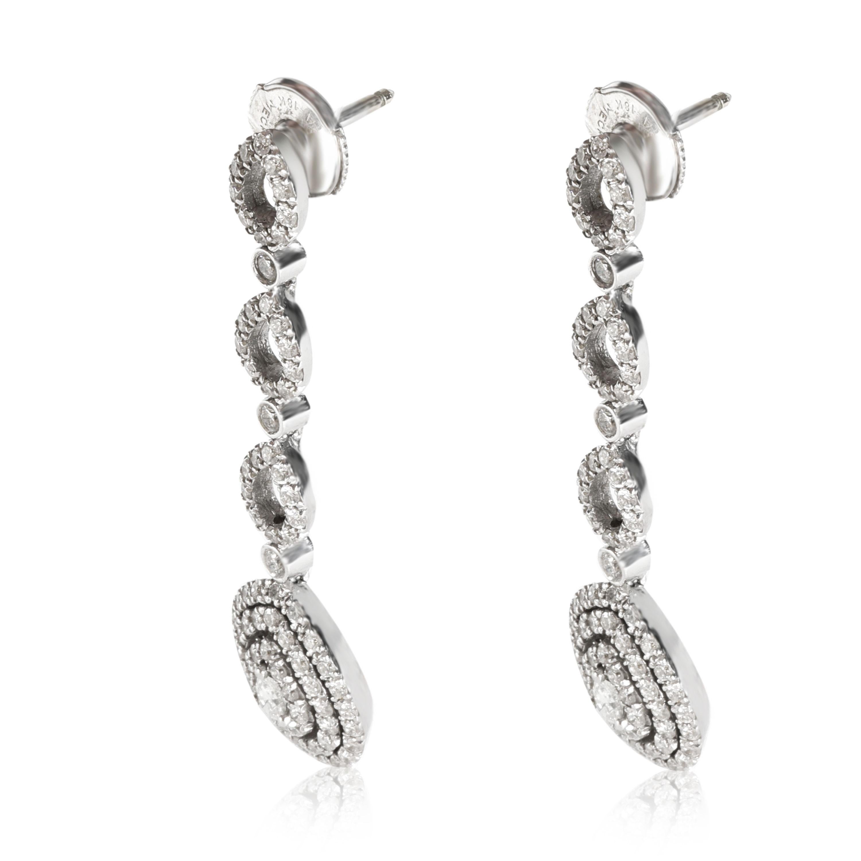 Oliva Triple Halo Pear Shape Drop Ears in 18K White Gold 1.89 Ctw Excellent état - En vente à New York, NY