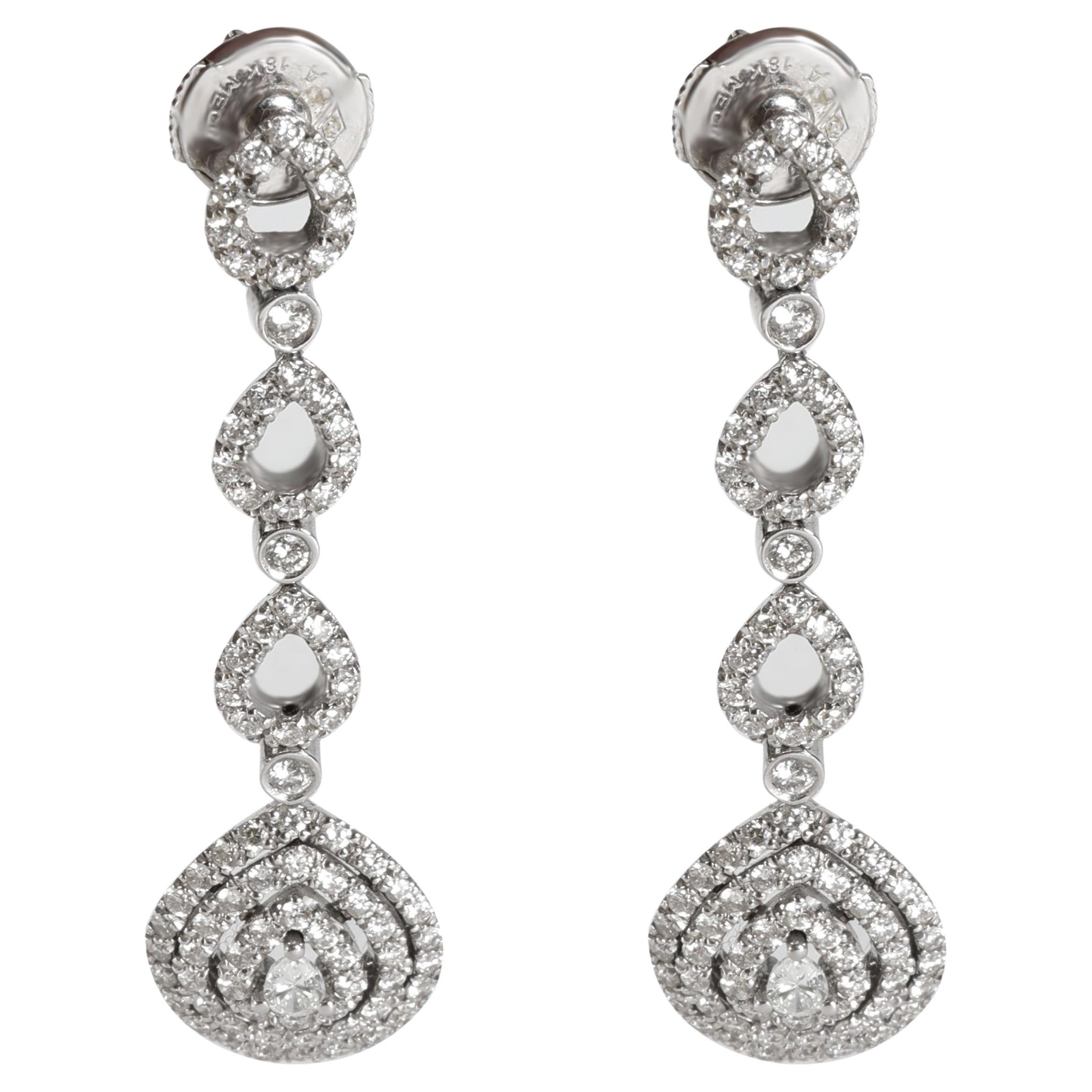 Oliva Triple Halo Pear Shape Drop Ears in 18K White Gold 1.89 Ctw en vente