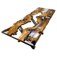 Mesa de comedor de río en resina epoxi 100% madera natural de olivo - Mesa epoxi a medida