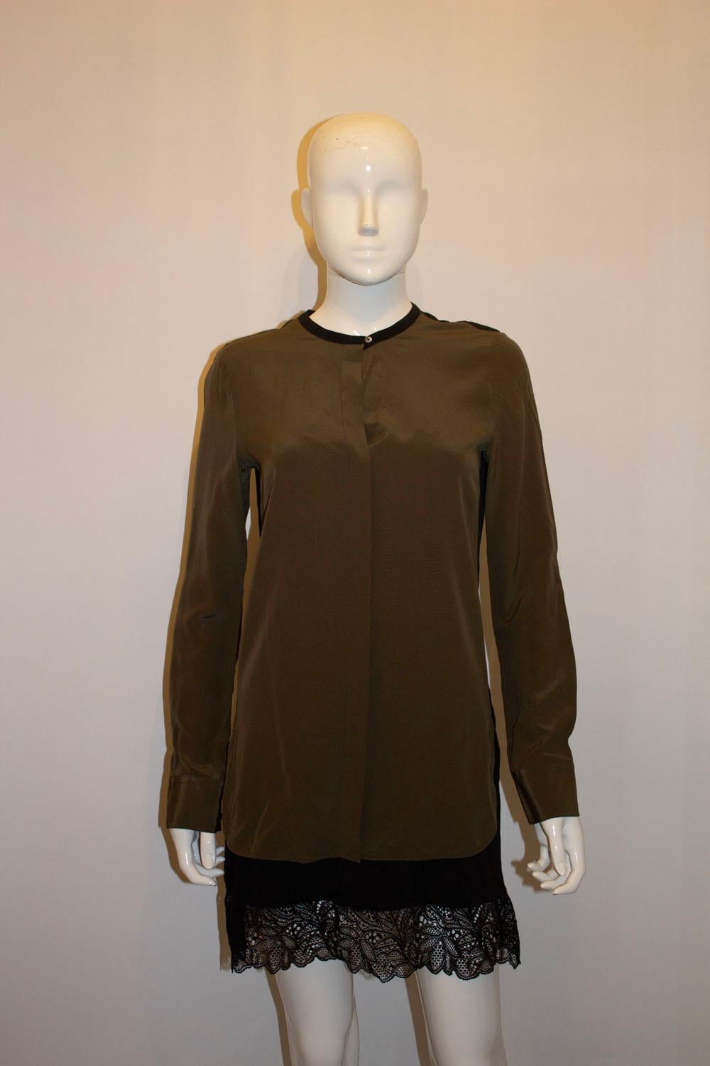 Women's Olive and Black Silk Top by Vince For Sale