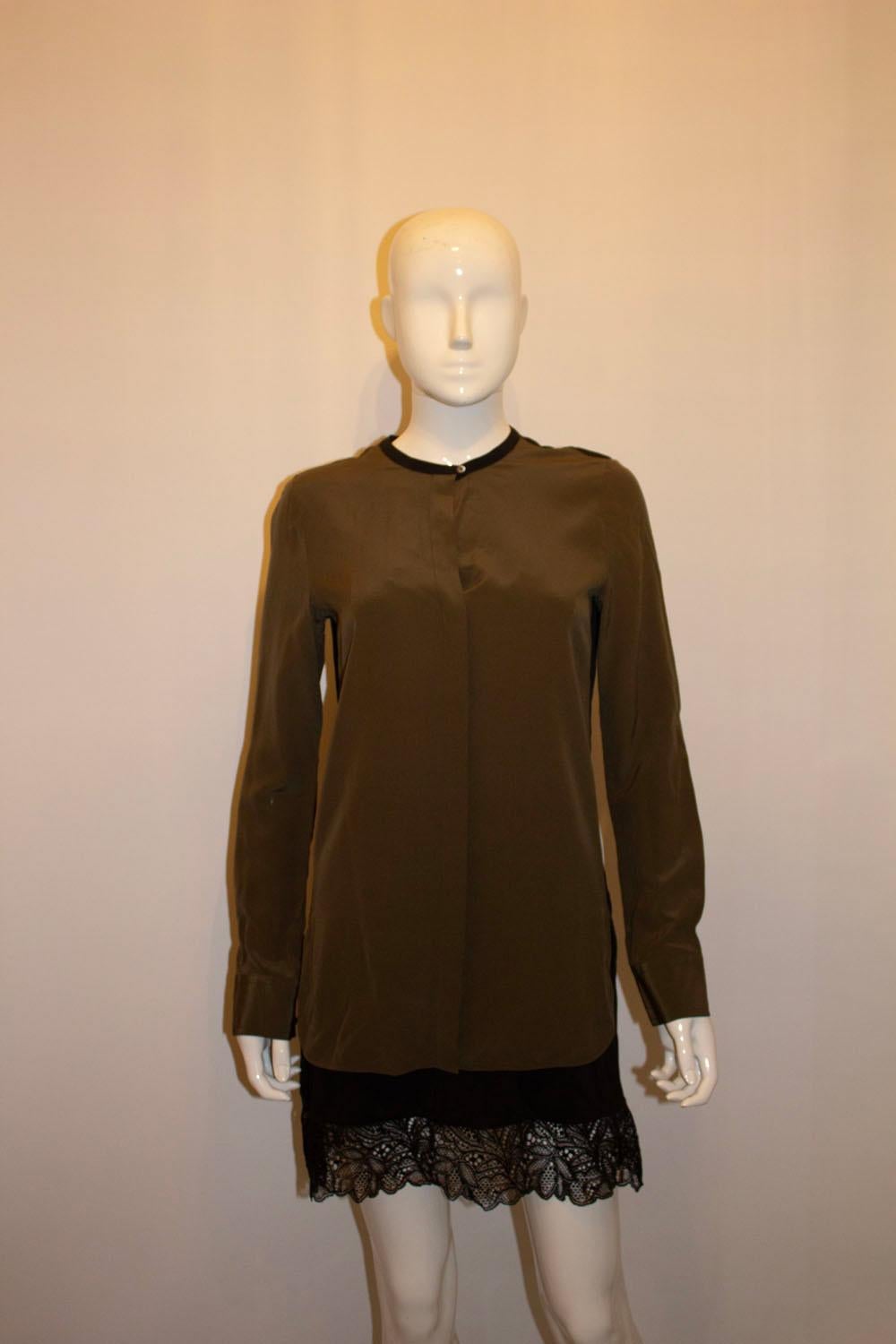 Olive and Black Silk Top by Vince For Sale 1