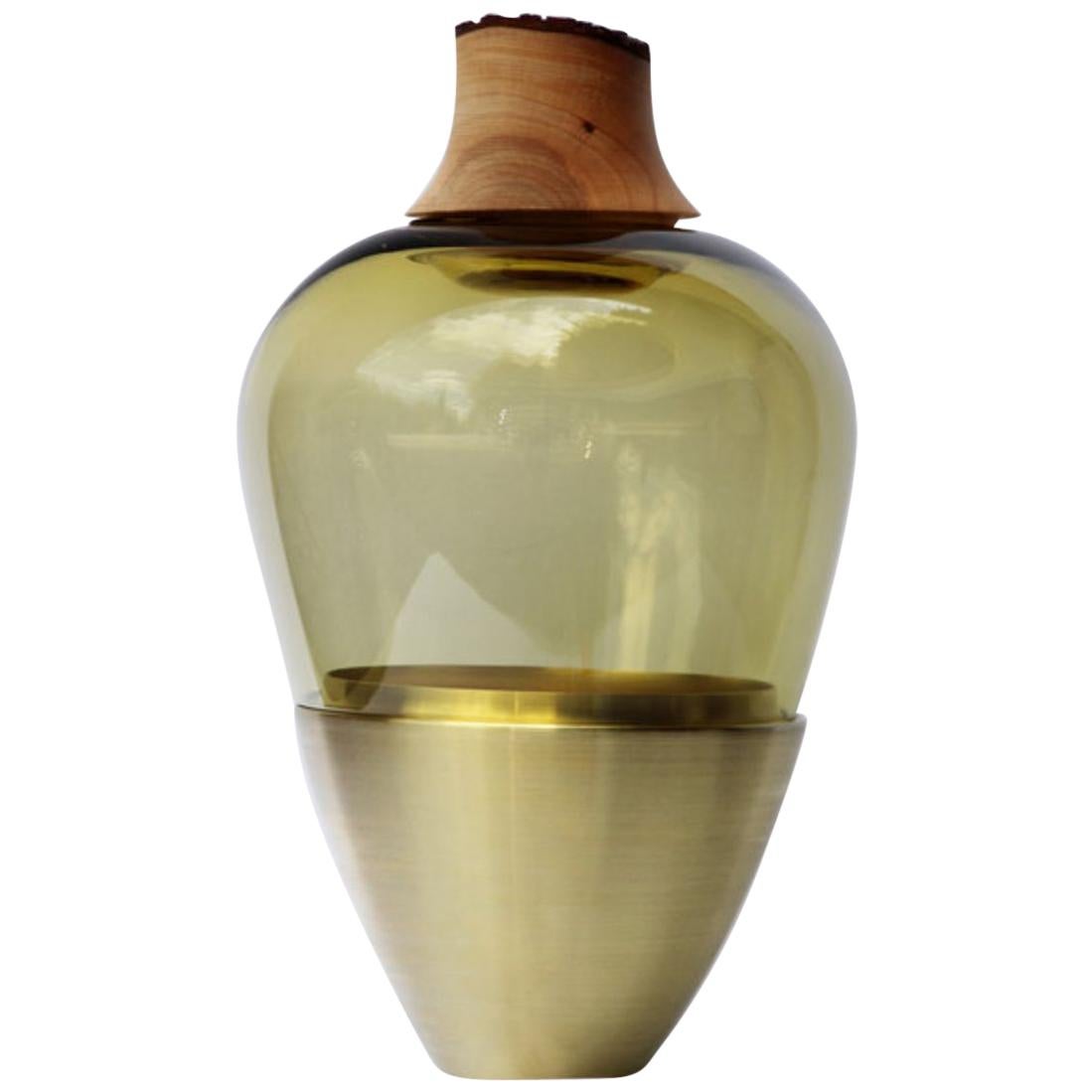 Olive and Brass Sculpted Blown Glass India Stacking Vessel, Pia Wüstenberg For Sale