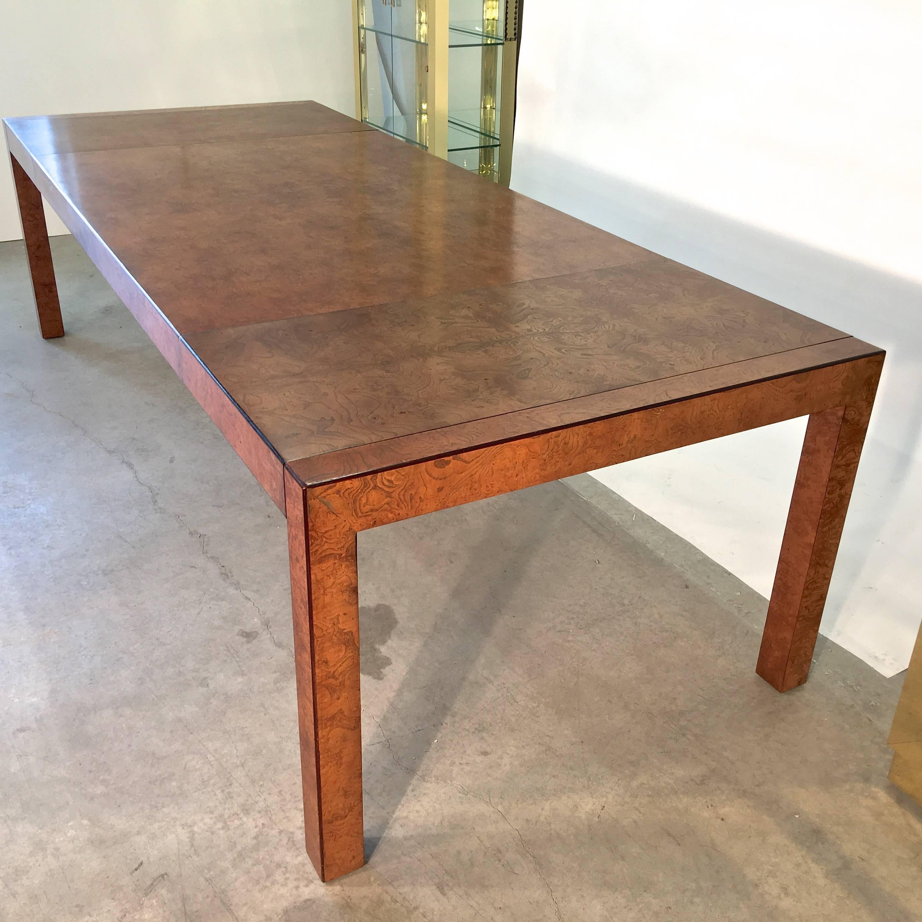 Veneer Olive Ash Burl Parsons Dining Table by John Widdicomb