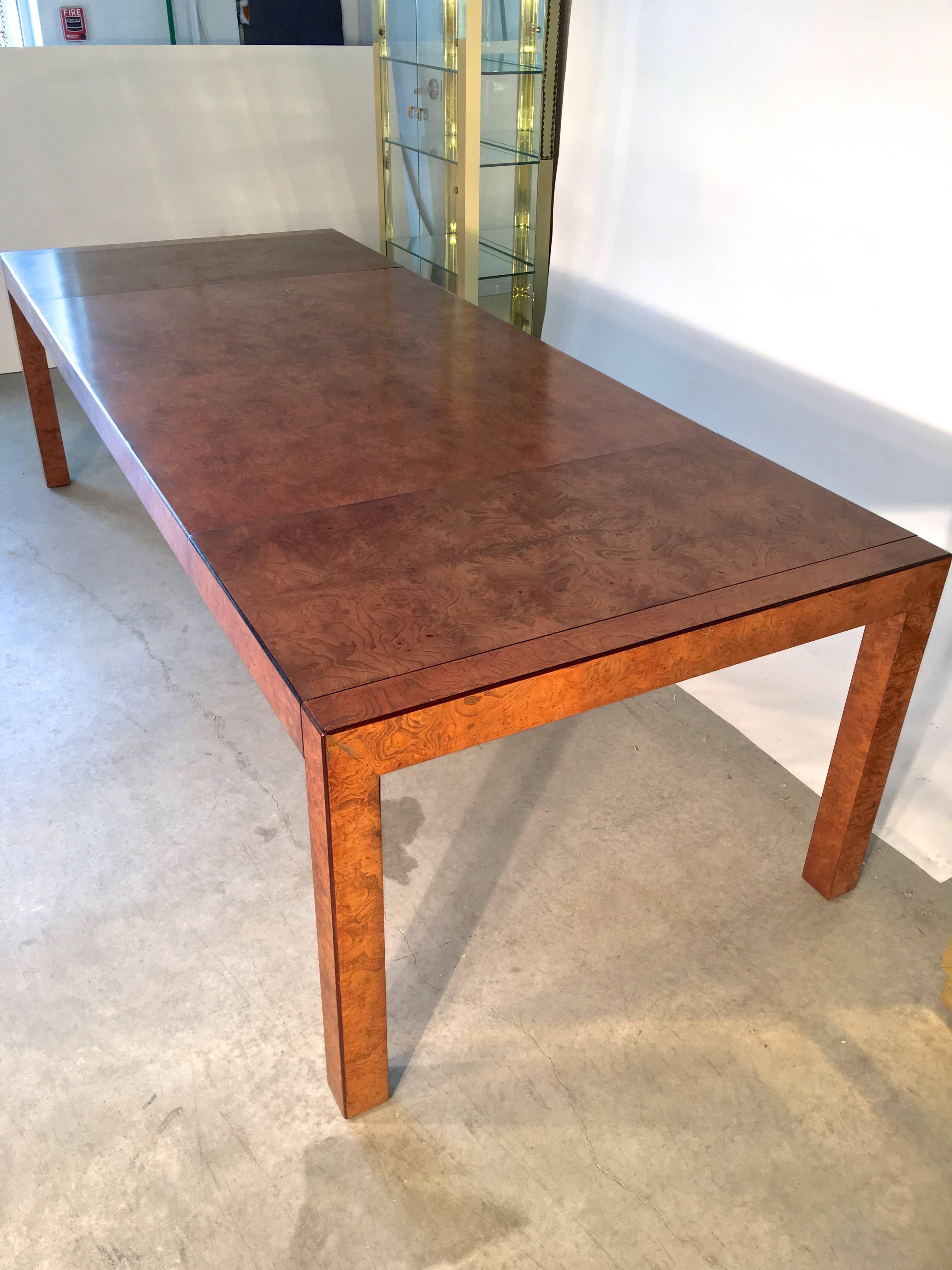 Olive Ash Burl Parsons Dining Table by John Widdicomb In Excellent Condition In Hanover, MA