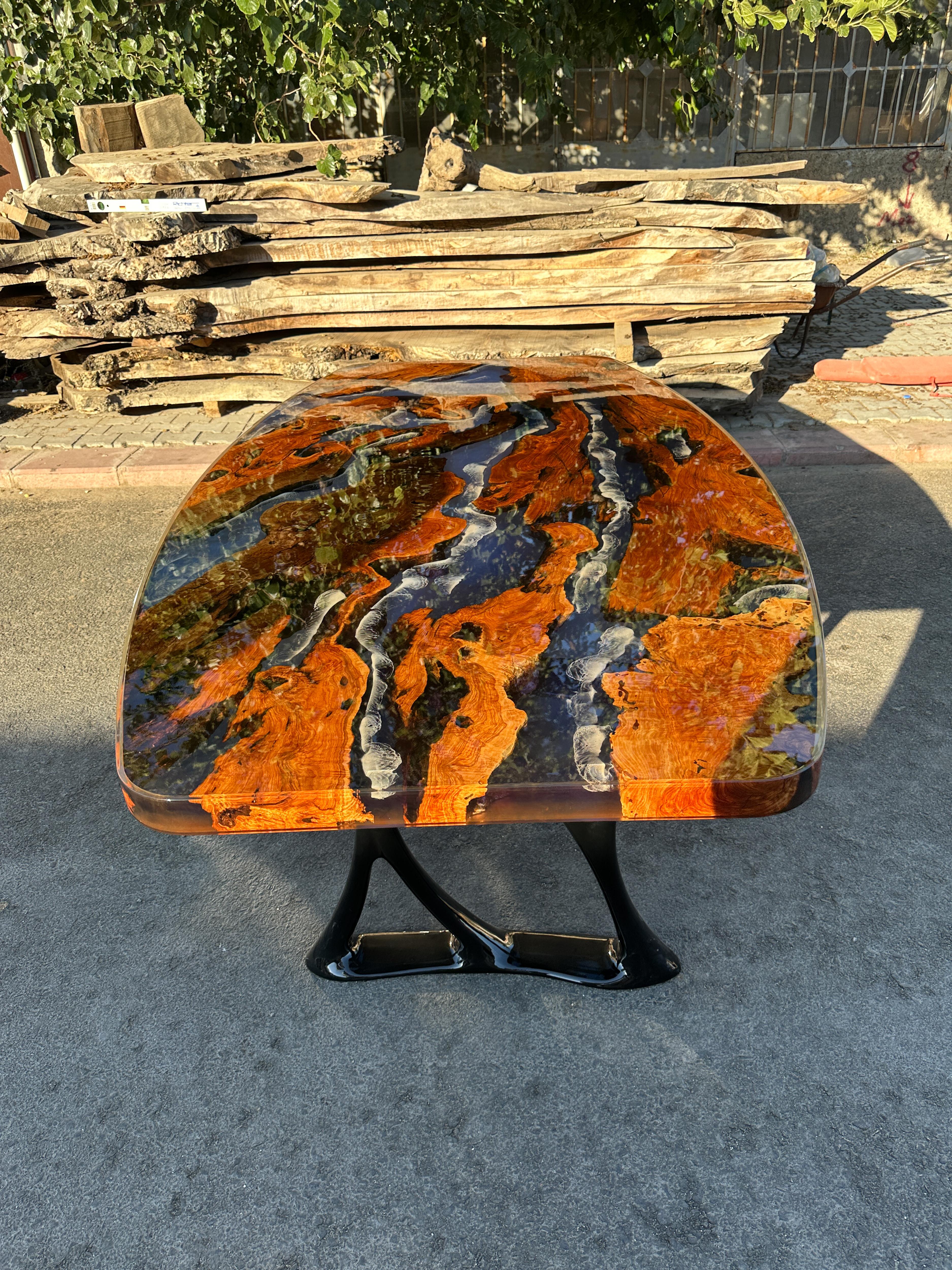 Grande table de salle à manger pour 8 personnes - Grande table ovale Olive Epoxy en vente 2