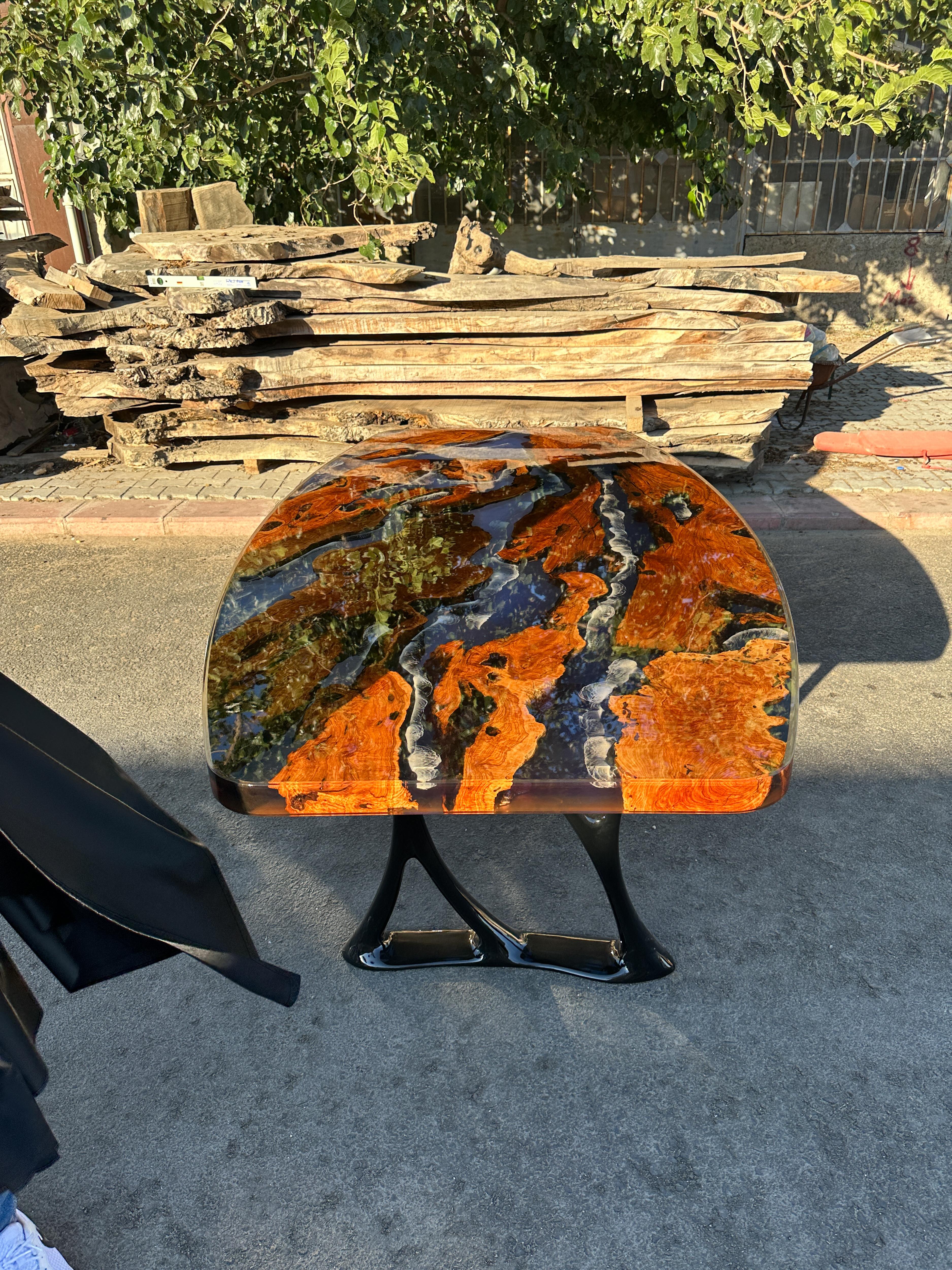 Grande table de salle à manger pour 8 personnes - Grande table ovale Olive Epoxy en vente 3