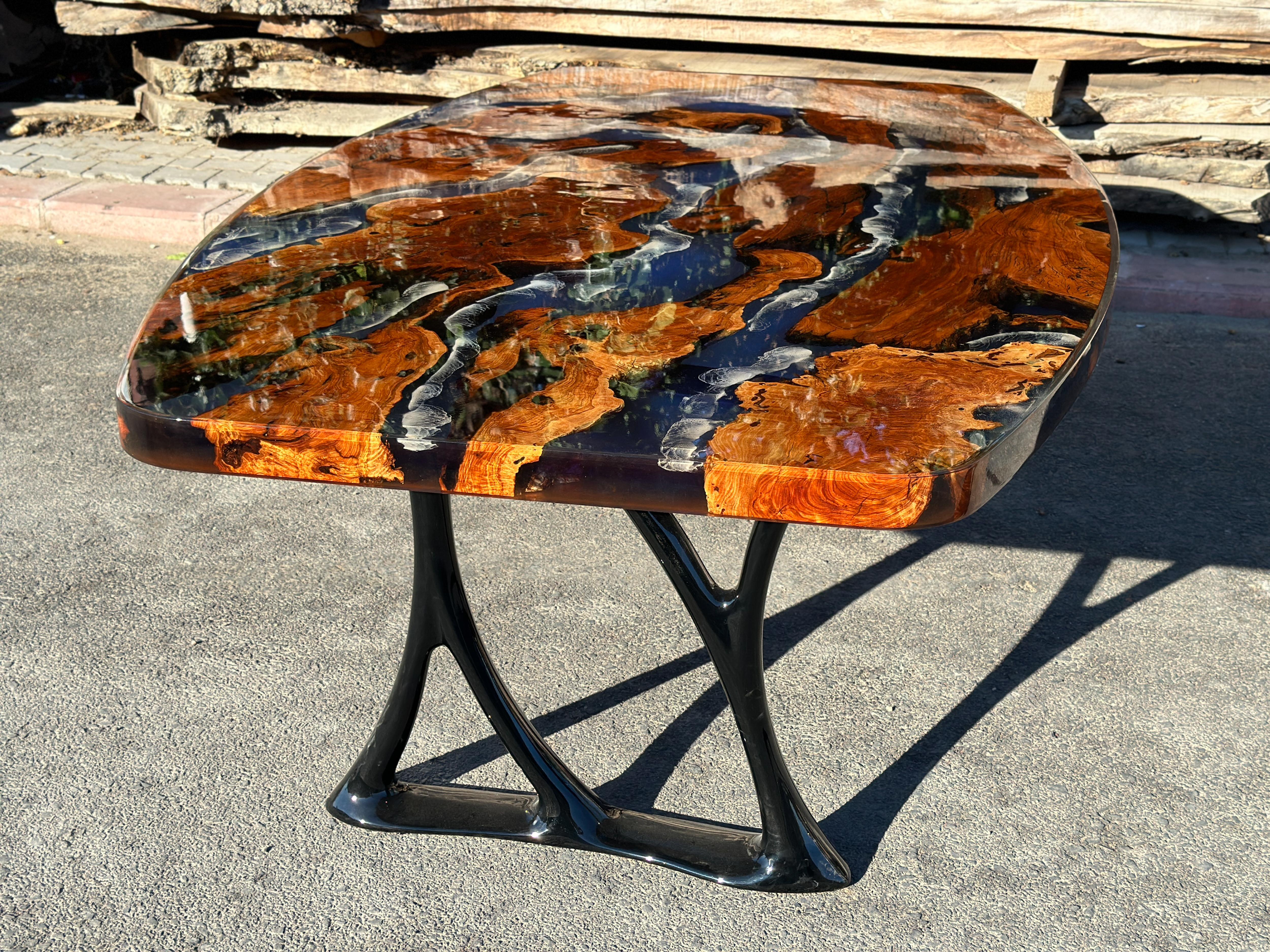 Grande table de salle à manger pour 8 personnes - Grande table ovale Olive Epoxy en vente 4