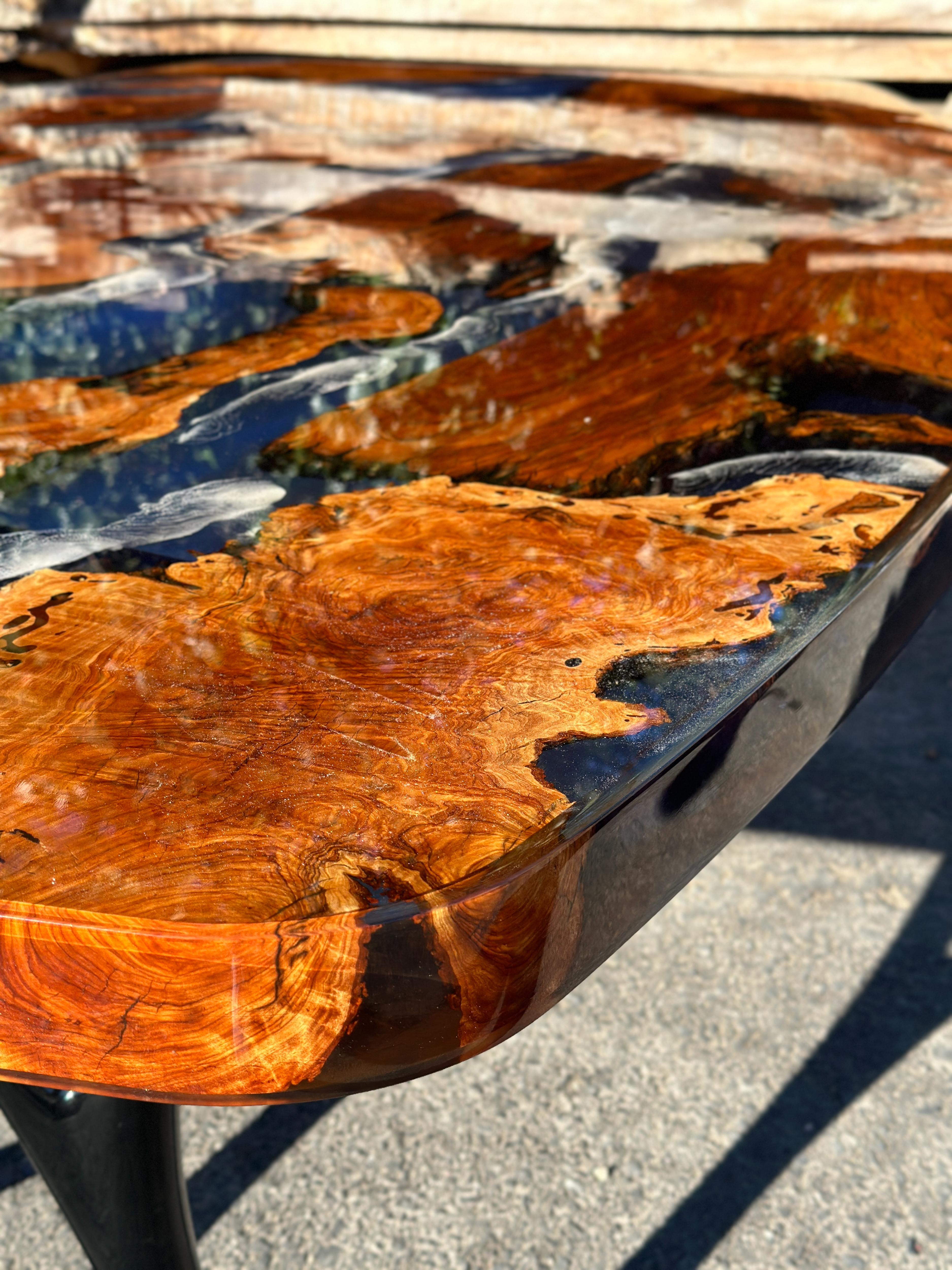 Grande table de salle à manger pour 8 personnes - Grande table ovale Olive Epoxy en vente 6