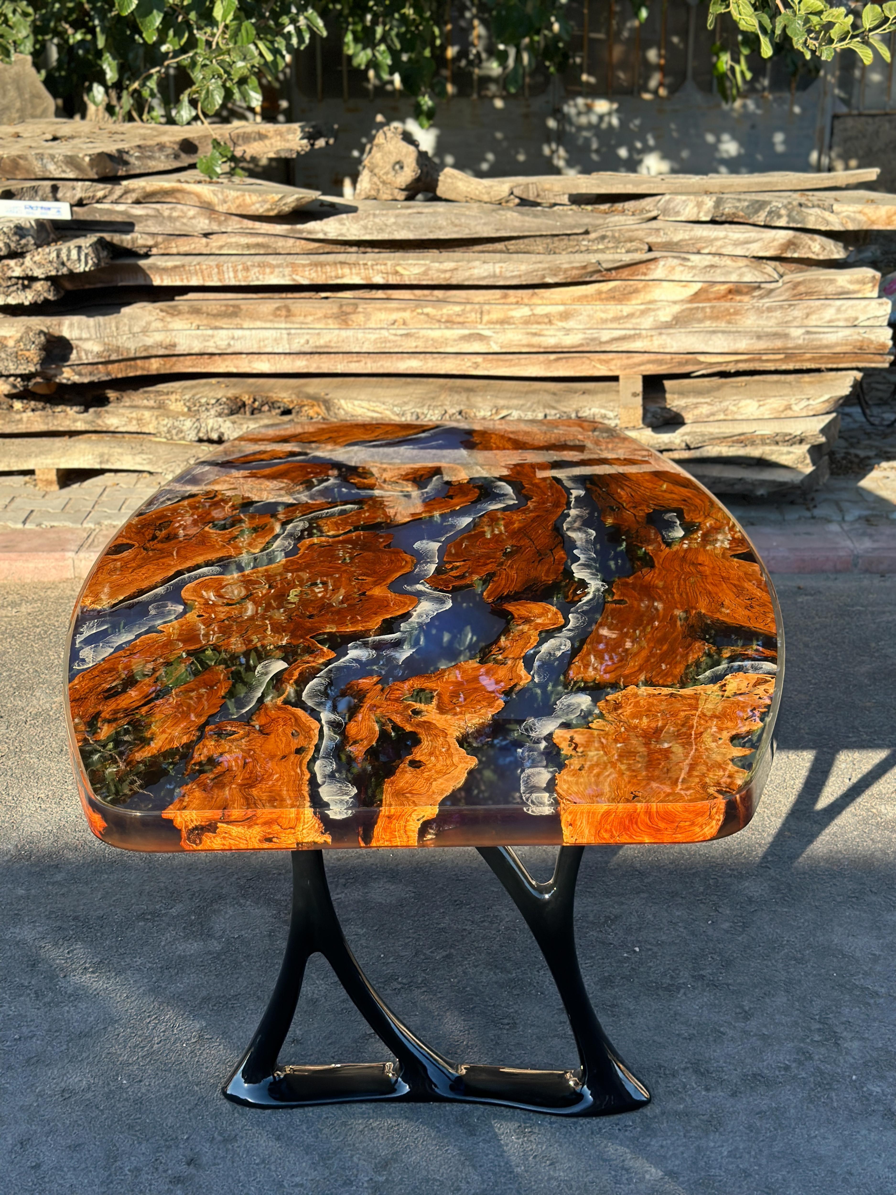 Turc Grande table de salle à manger pour 8 personnes - Grande table ovale Olive Epoxy en vente