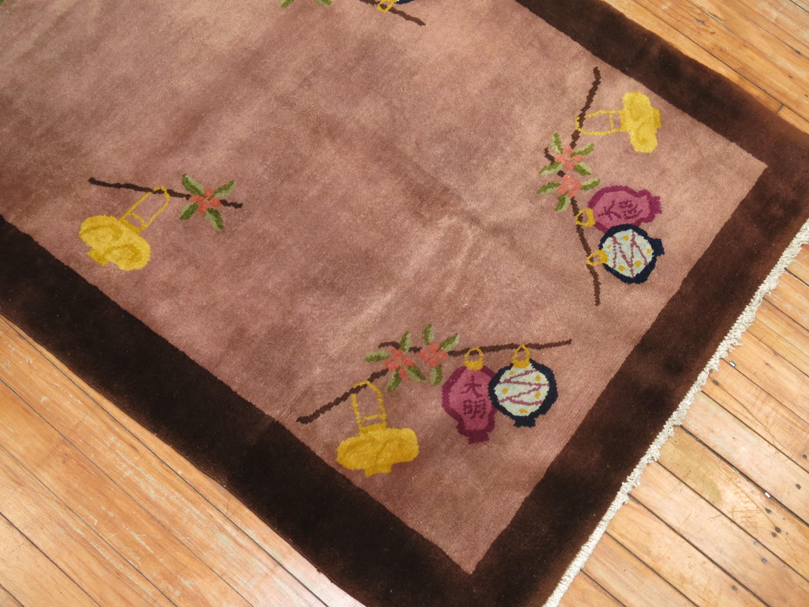 Mid-20th Century Olive Branch Art Deco Rug