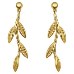 Olive Branch Earrings with Diamonds in 14K Yellow Gold