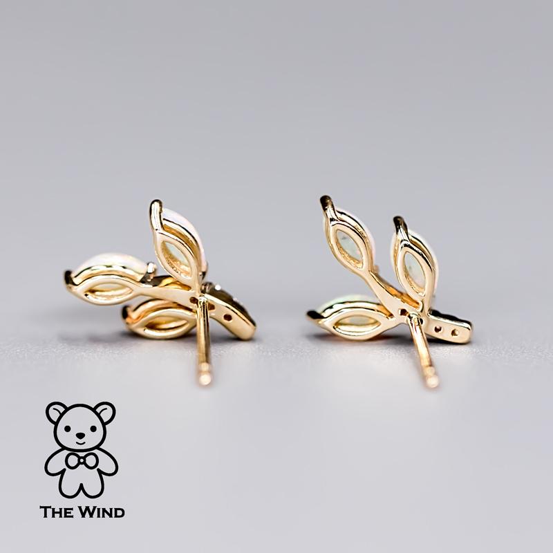 Artiste Boucles d'oreilles en opale massif australien avec diamant, design Branch/One, jaune 14K