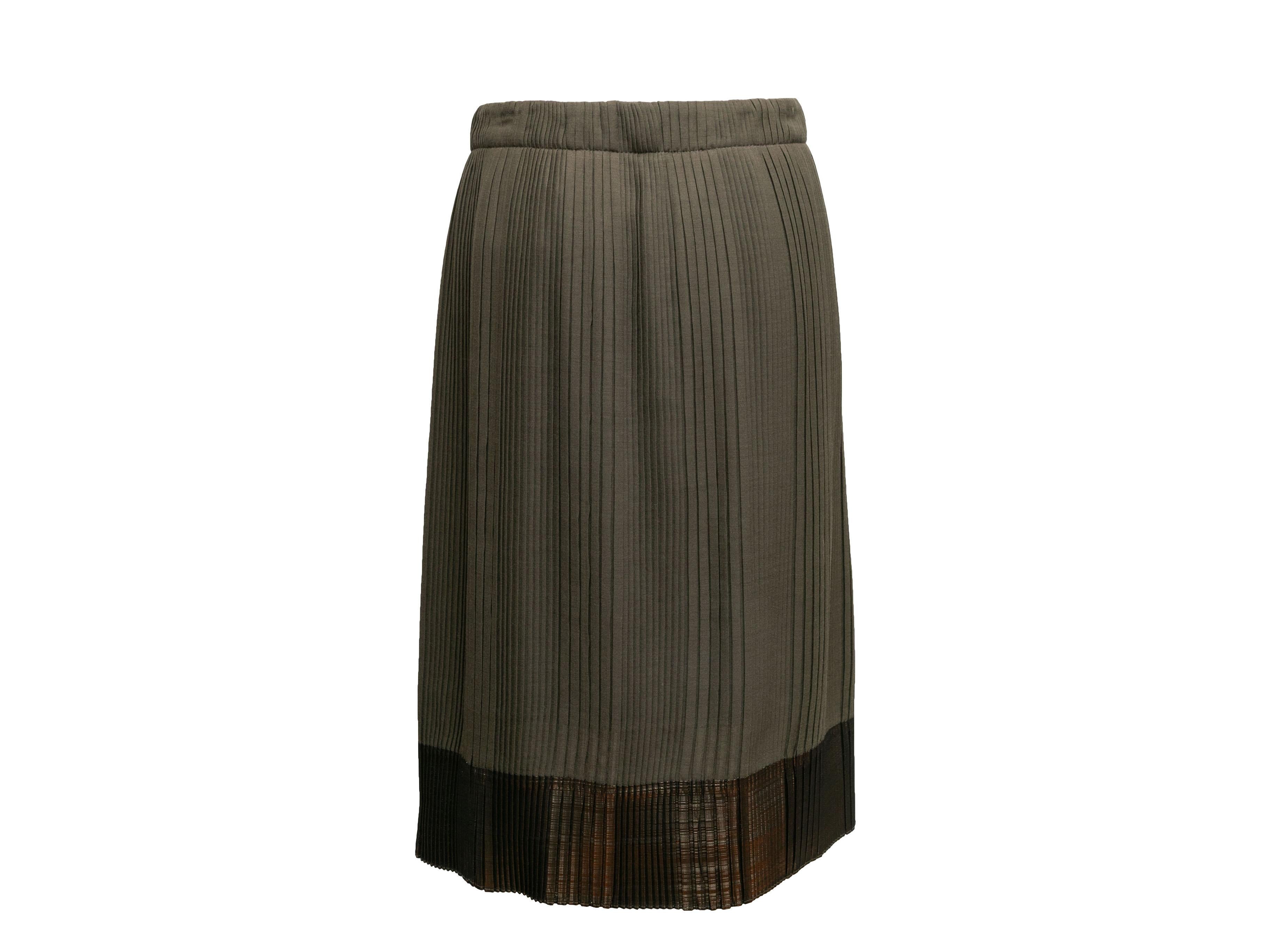 Black Olive & Brown Brunello Cucinelli Virgin Wool-Blend Pleated Skirt Size IT 42 For Sale